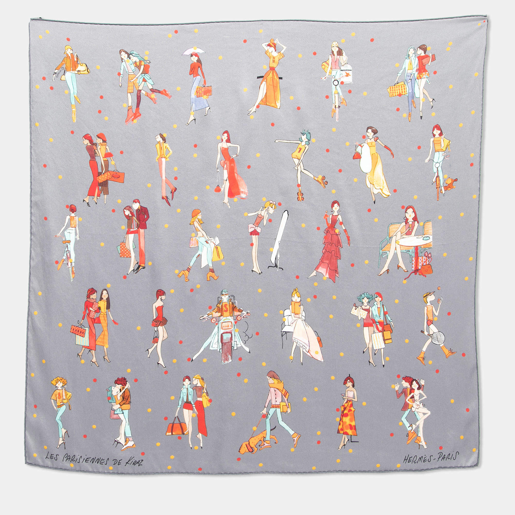 Pre Owned Hermès Grey Les Parisiennes De Kiraz Silk Scarf