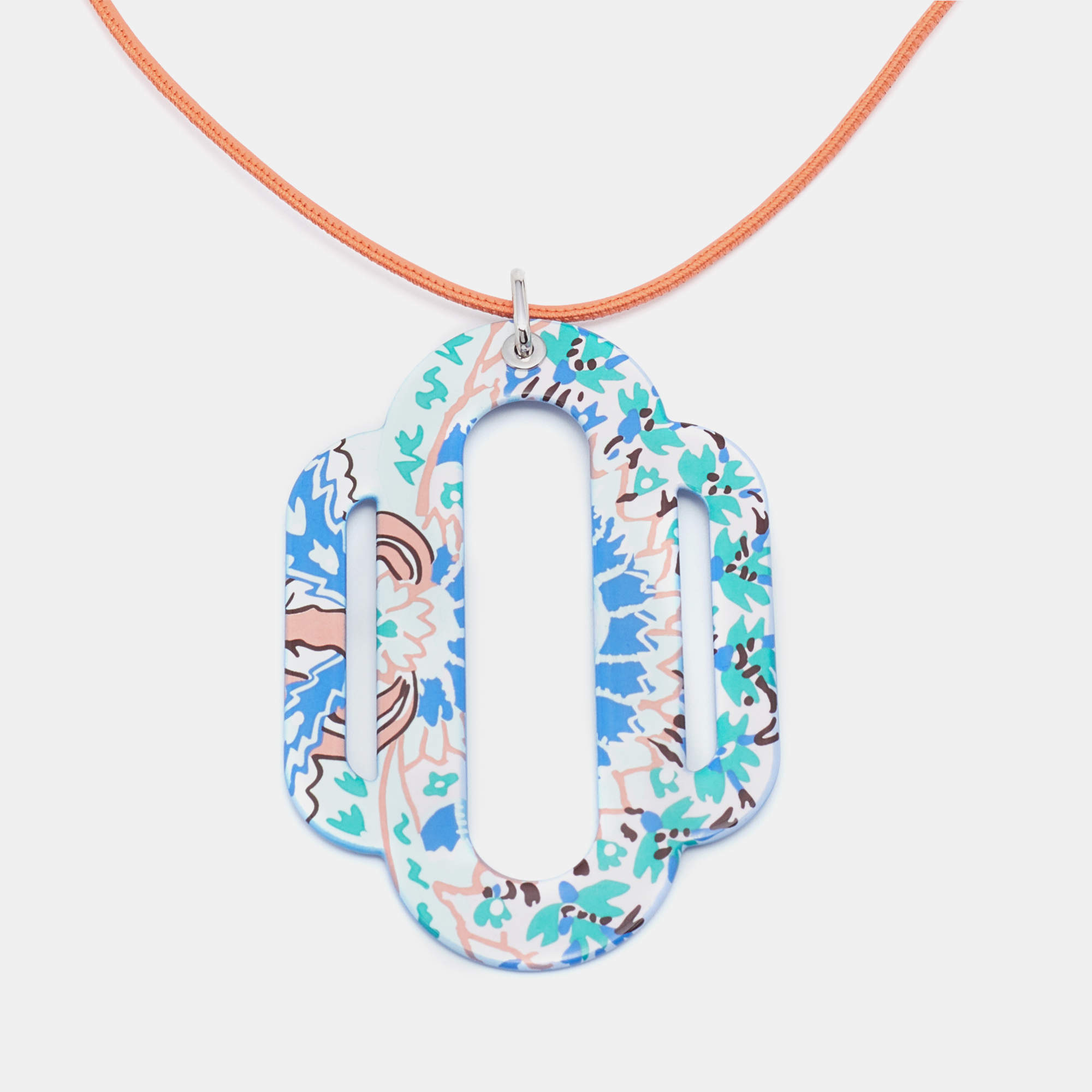 Pre Owned Hermès L'email Imprime Printed Enamel Attelage Pendant Necklace