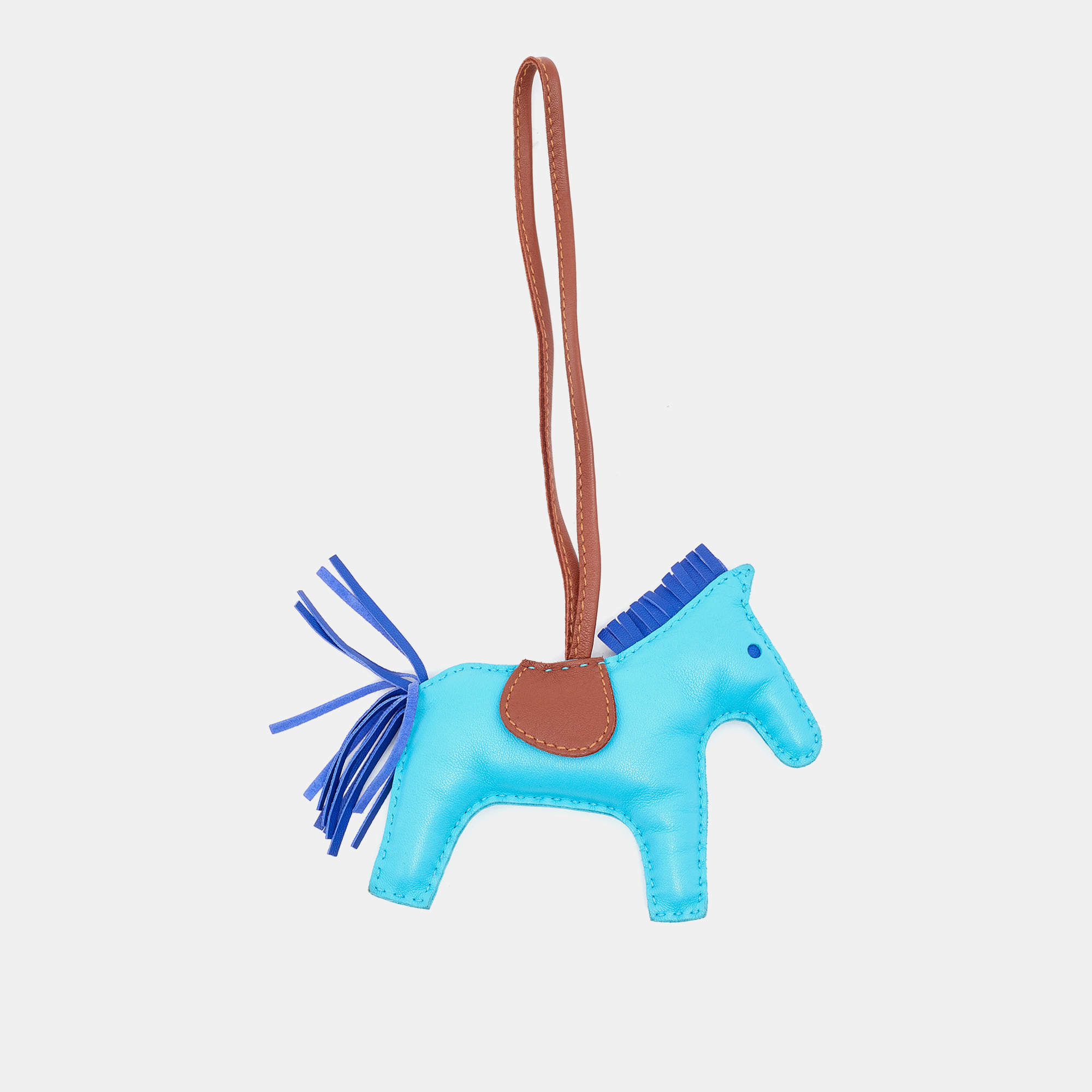 Hermes Bag Charm Milo Rodeo Horse Lambskin GM Bleu Azteque/Bleu  Electrique/Fauve