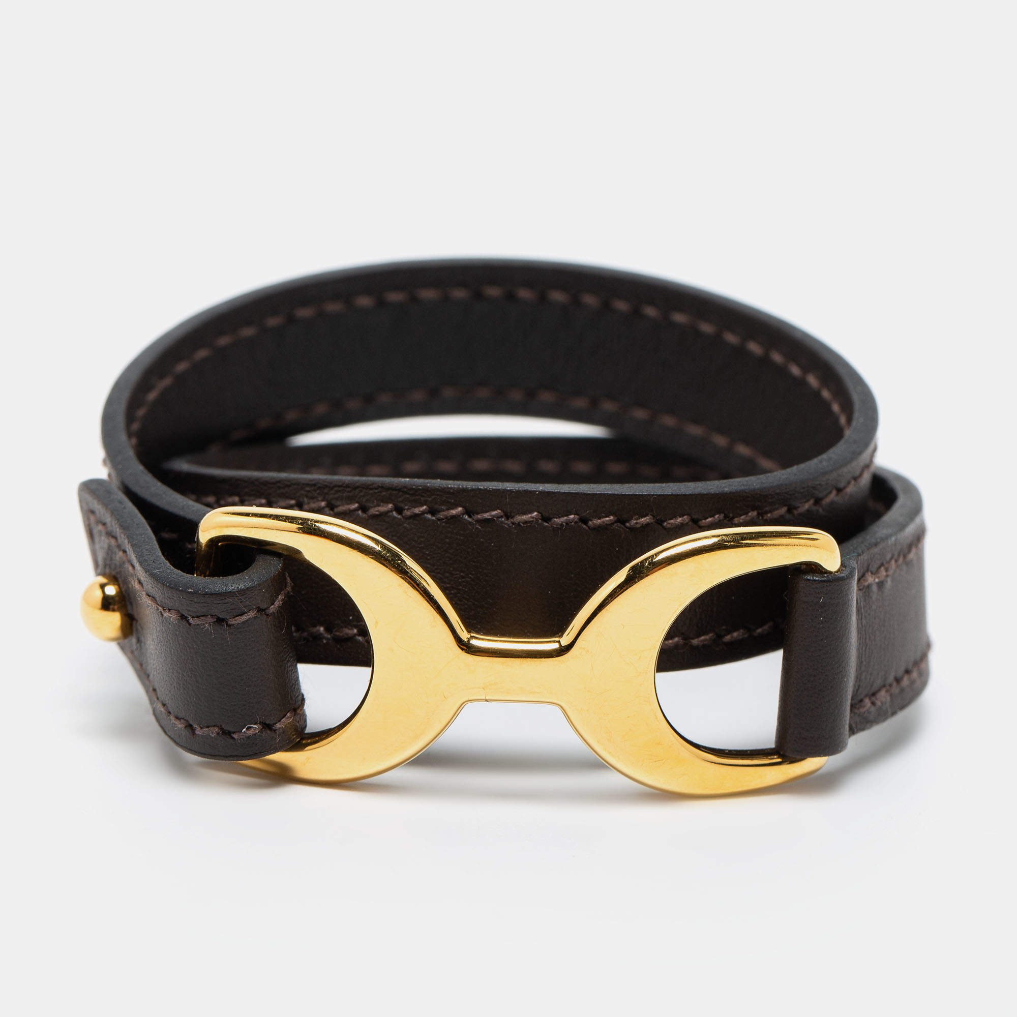 Hermes Chamonix Leather Gold-Plated Bracelet