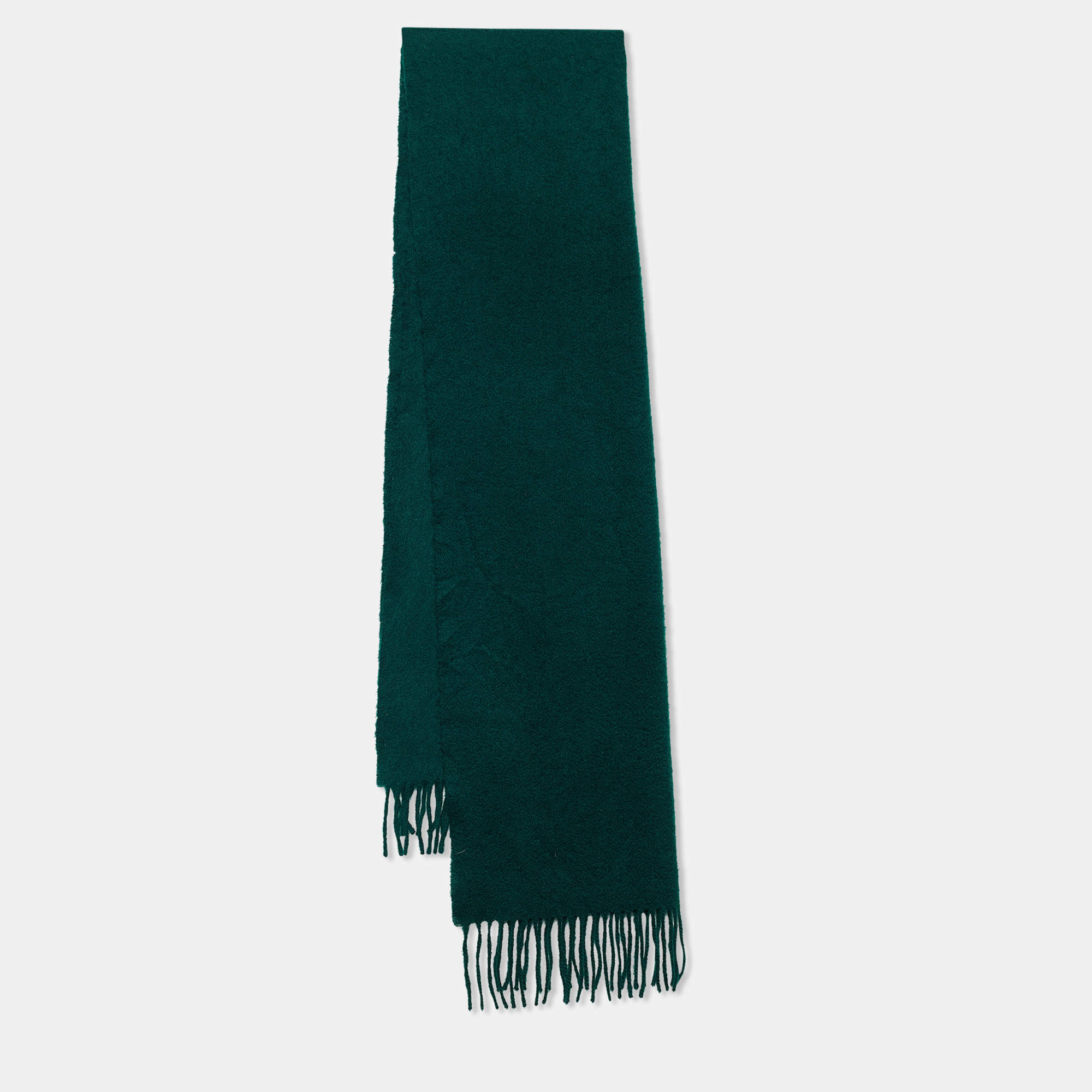 Pre Owned Hermes Green Logo Embroidered Cashmere Fringed Scarf