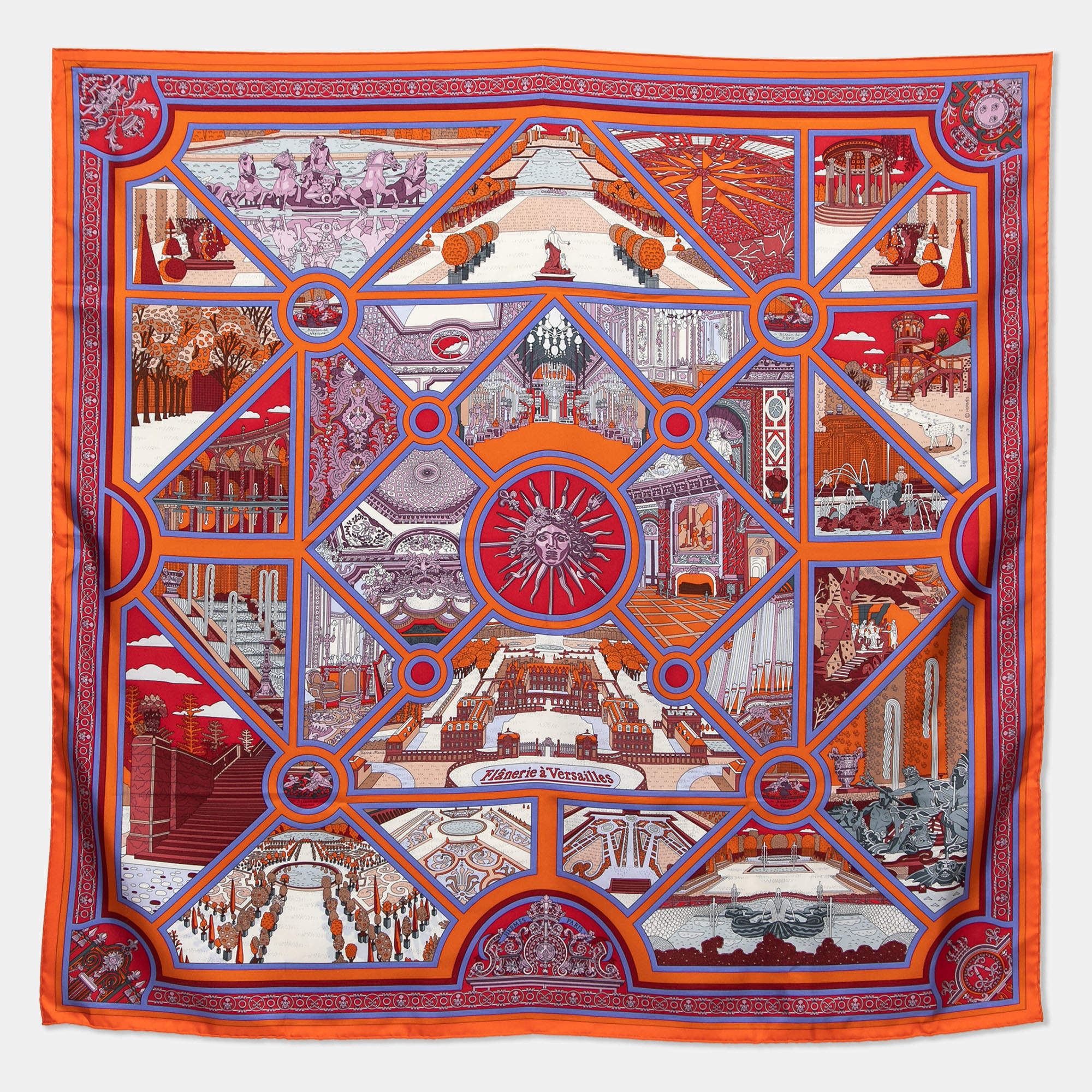 Pre Owned Hermes Multicolor Flanerie A Versailles Printed Silk Square Scarf
