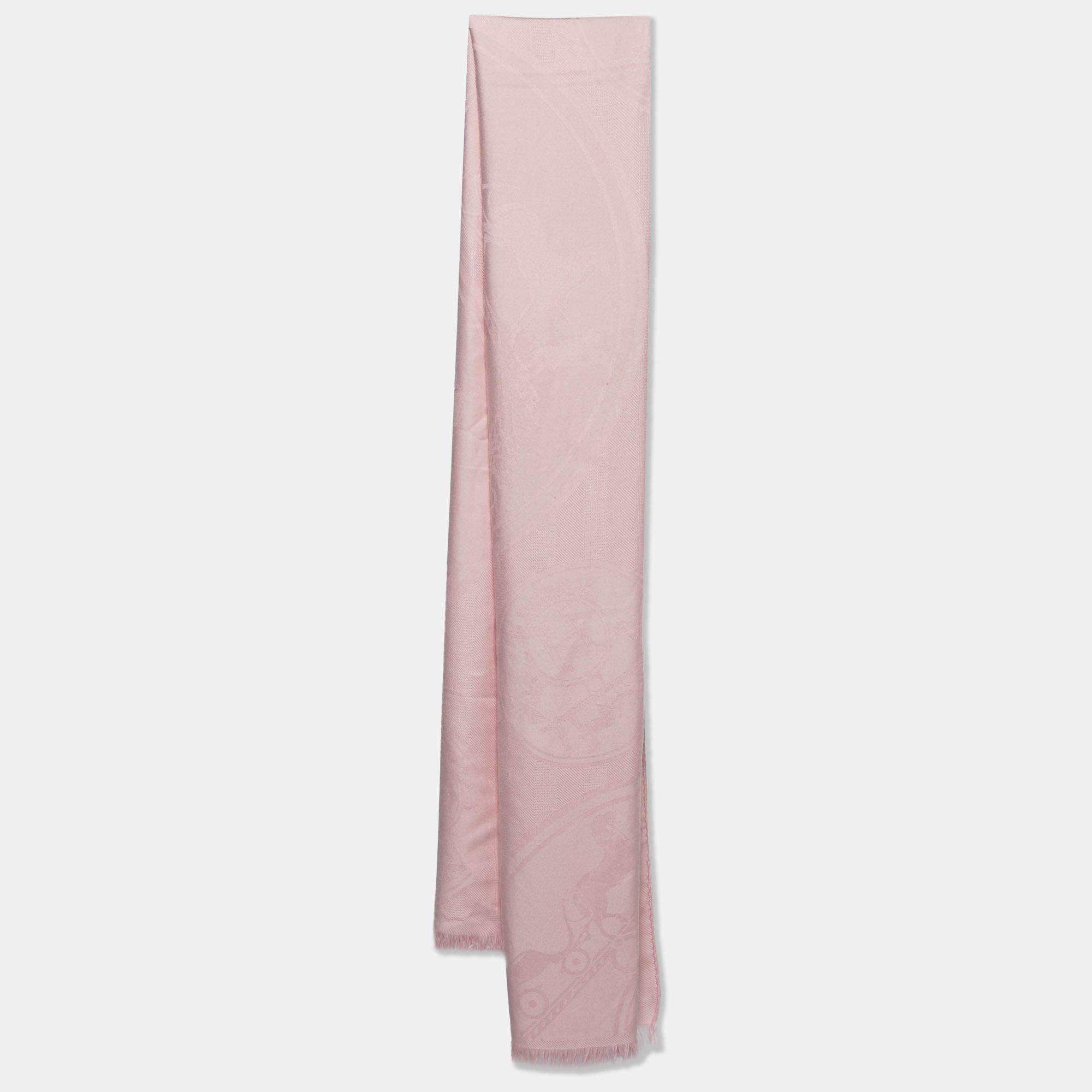 Pre Owned Hermès Powder Pink New Libris Cashmere Silk Jacquard Stole