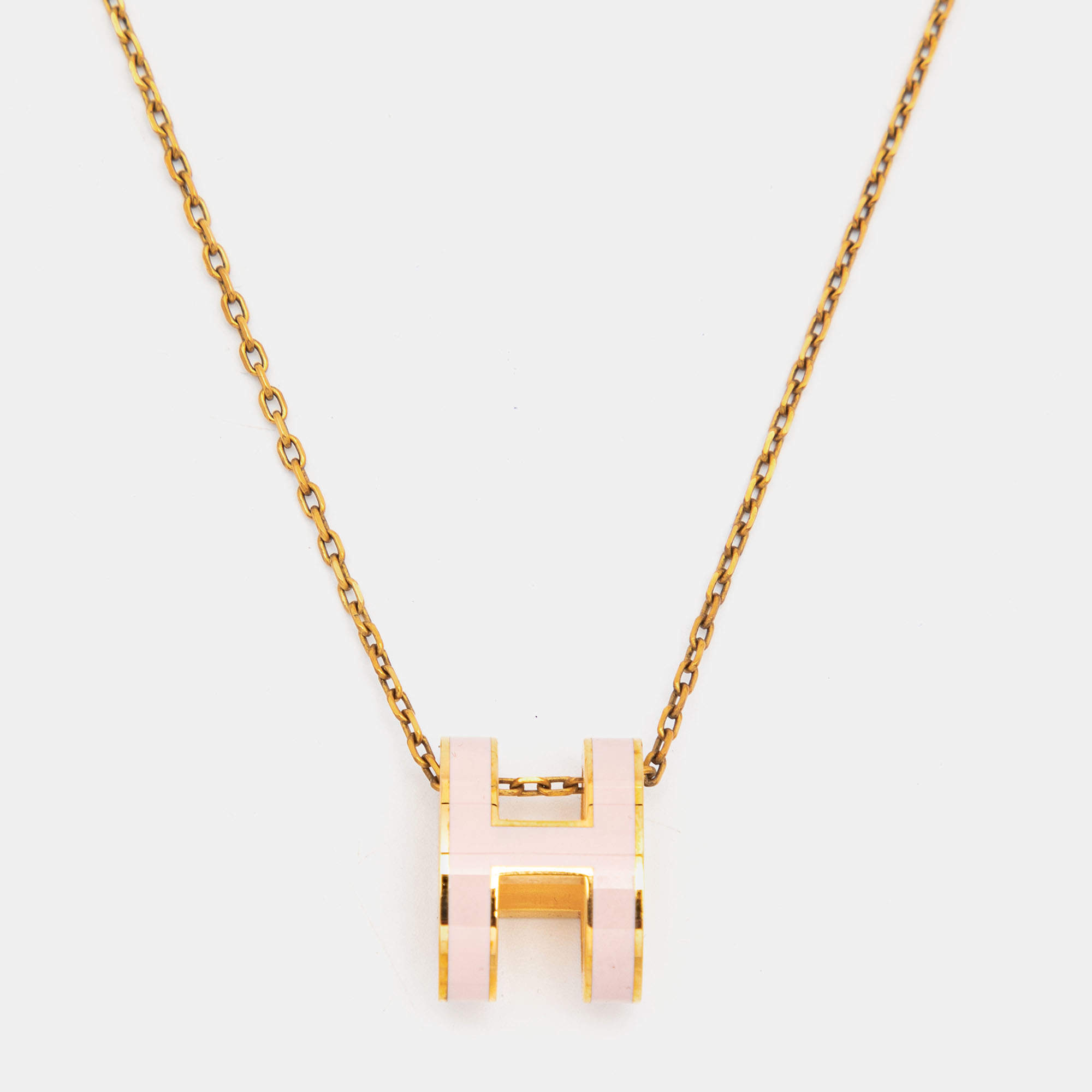 Pre Owned Hermès Pop H Pink Lacquered Gold Plated Pendant Necklace