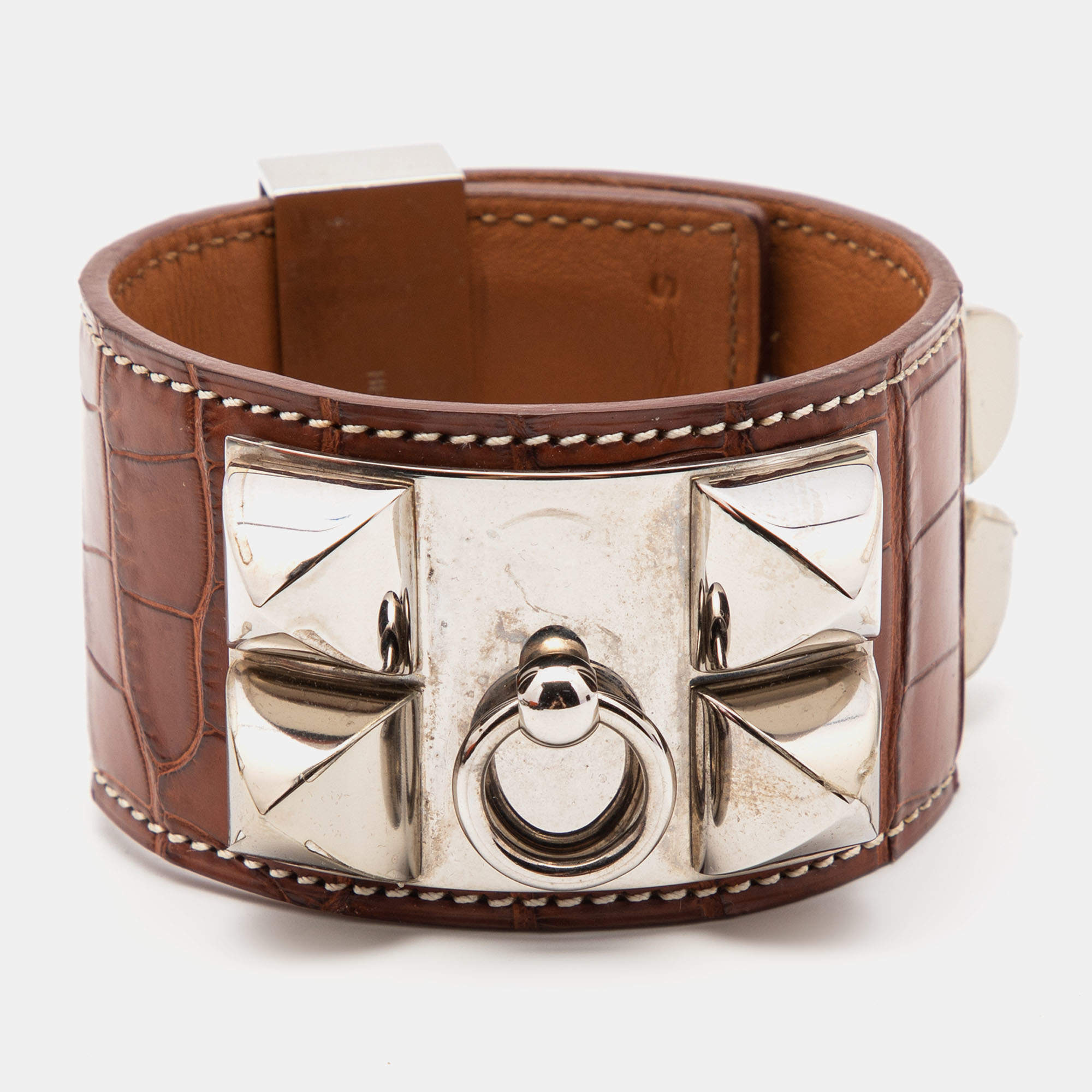 Hermès Brown Alligator Collier De Chien Bracelet S