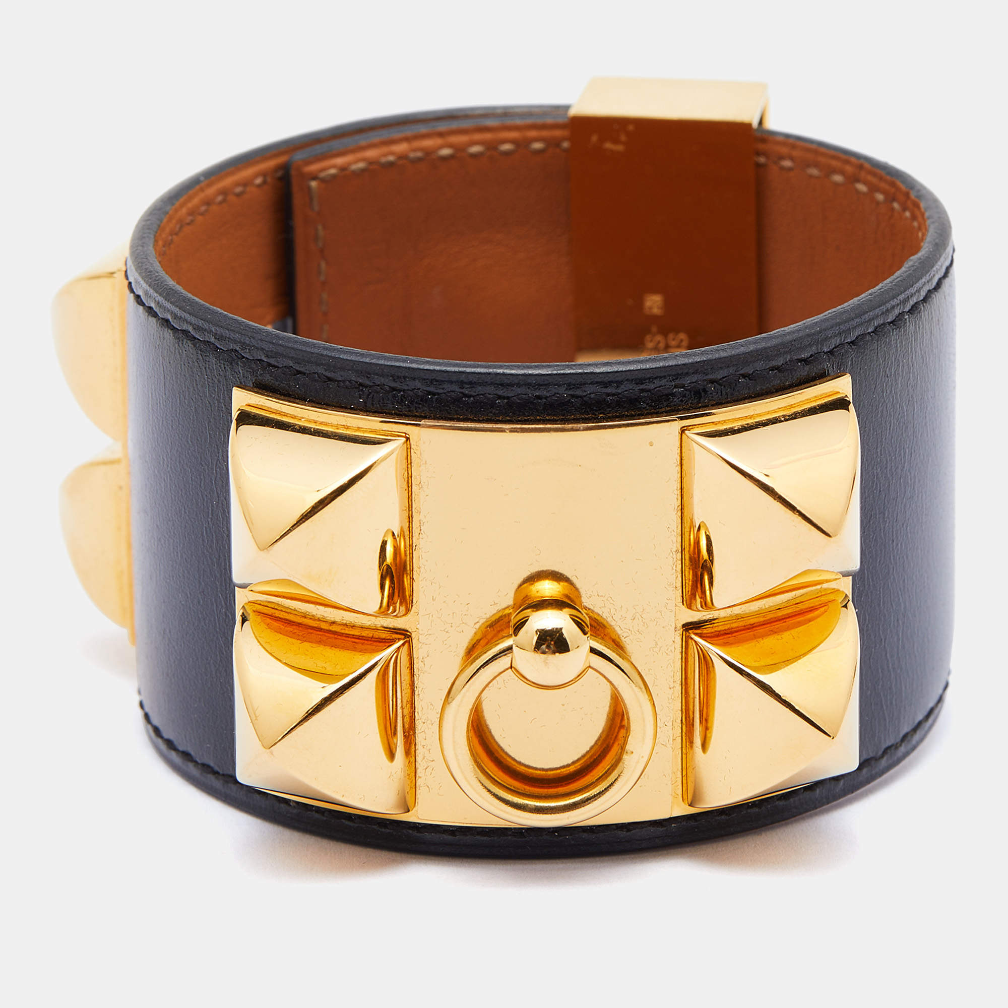 Hermès Black Leather Collier de Chien Cuff Bracelet S
