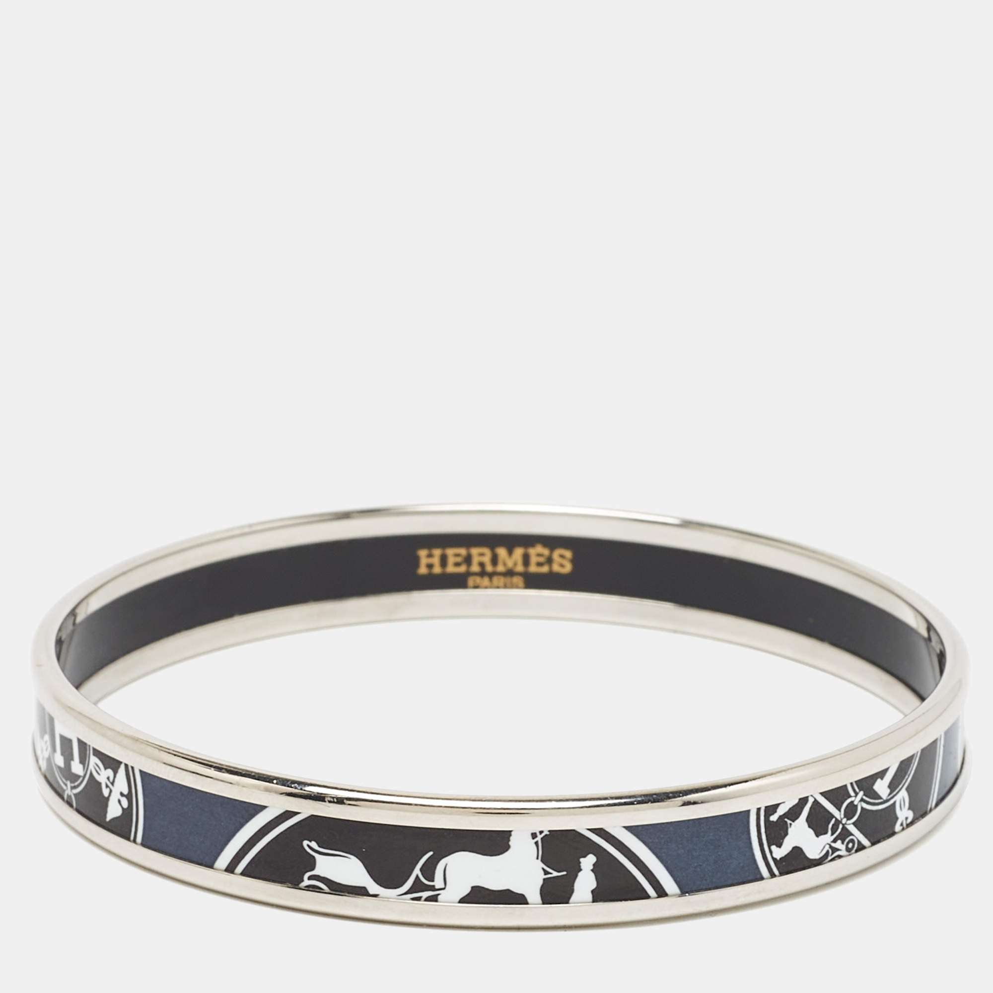  Hermès 'Confettis D'Ex Libris' Enamel Palladium Plated Bangle Bracelet