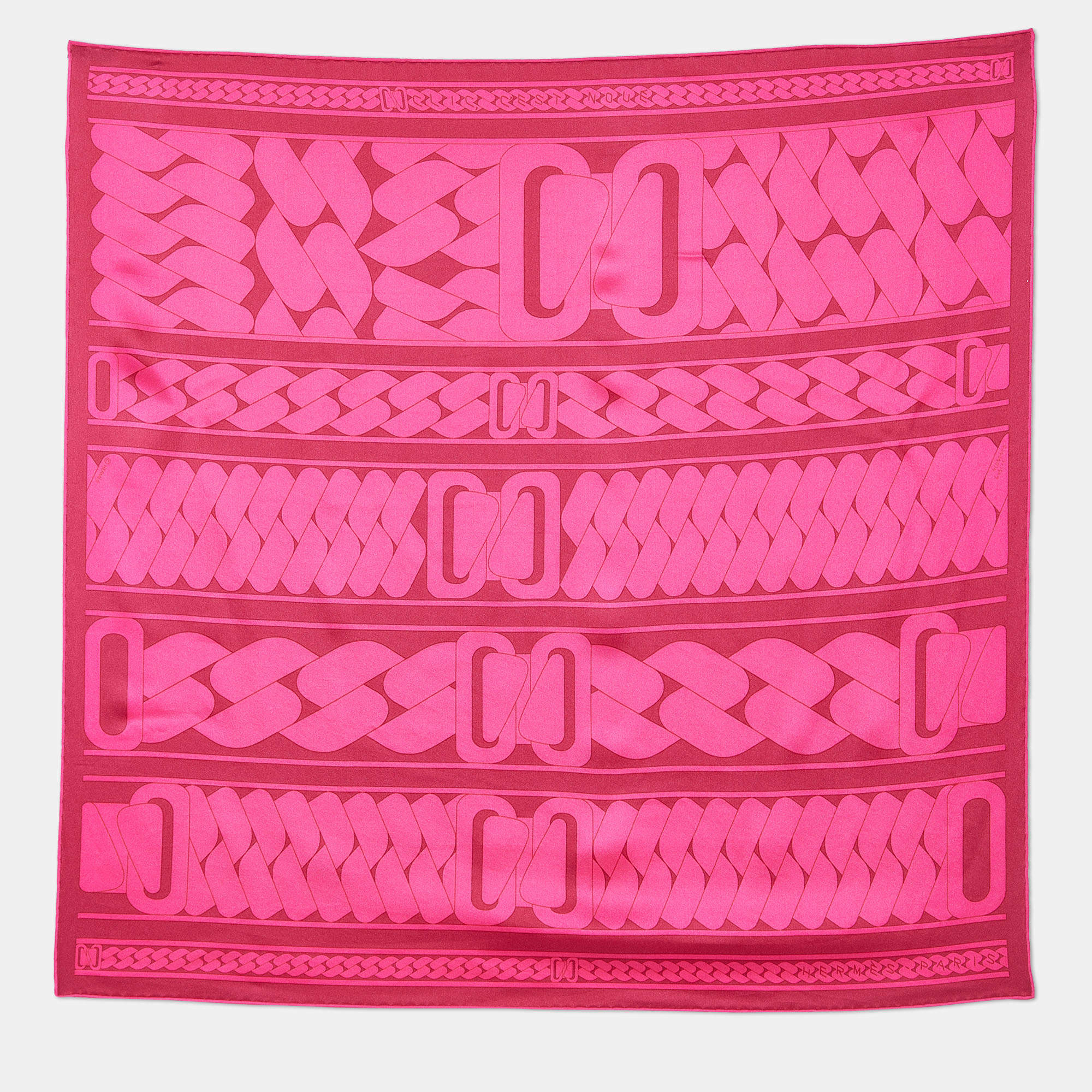 Hermes Pink Printed Silk Square Scarf