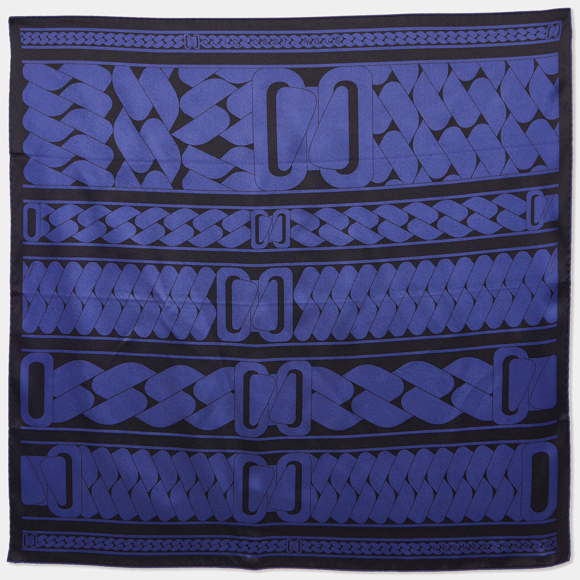 Hermes Navy Blue & Black Clic C'est Noue Printed Silk Square Scarf