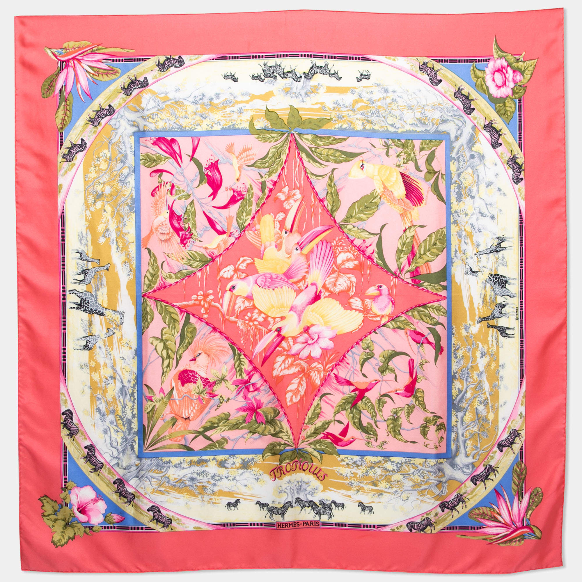 Hermes Pink Tropiques Silk Square Scarf