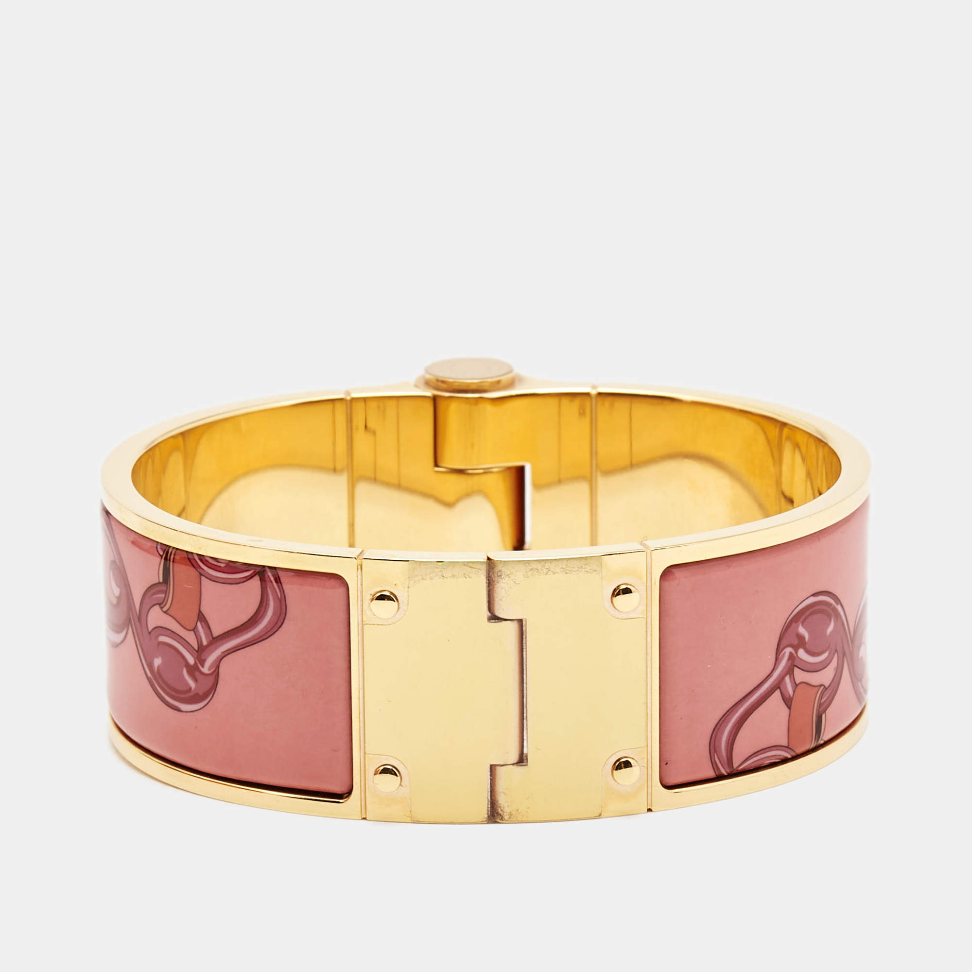 Hermès Rose Couture Brides de Gala Enamel Charniere Wide Bracelet