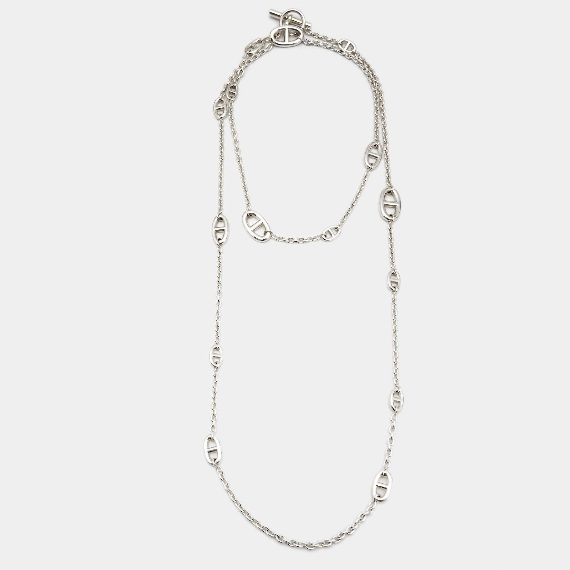 Hermes Farandole Sterling Silver Long Toggle Necklace