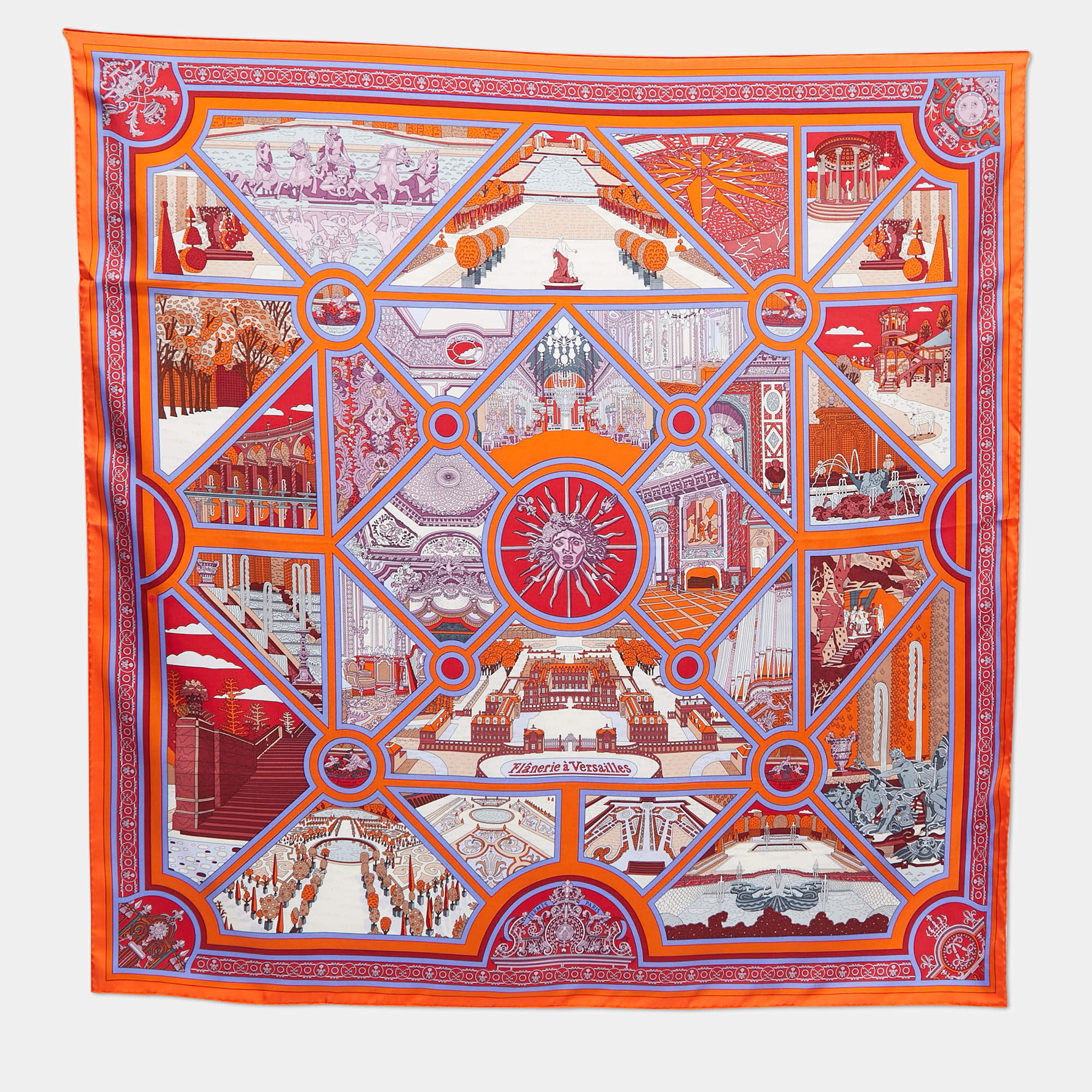 Hermes Multicolor Flanerie A Versailles Printed Silk Square Scarf