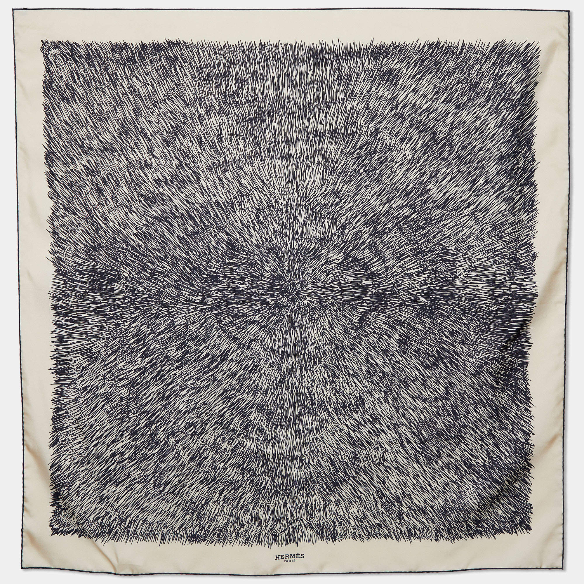 Hermes Cream Scribble Printed Silk Square Scarf
