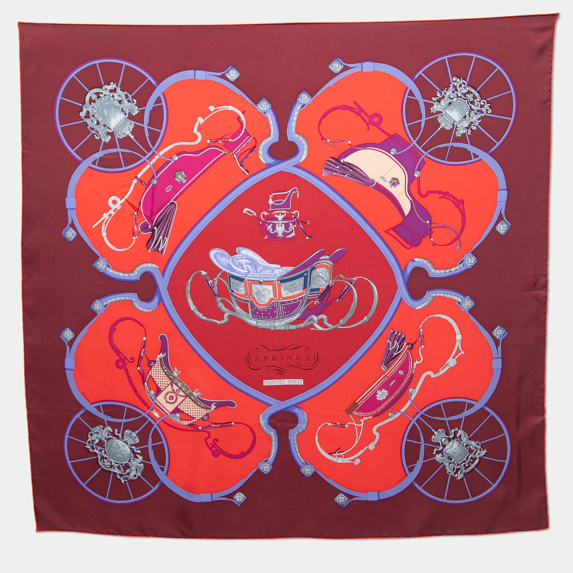 Hermes Red & Maroon Springs Silk Square Scarf