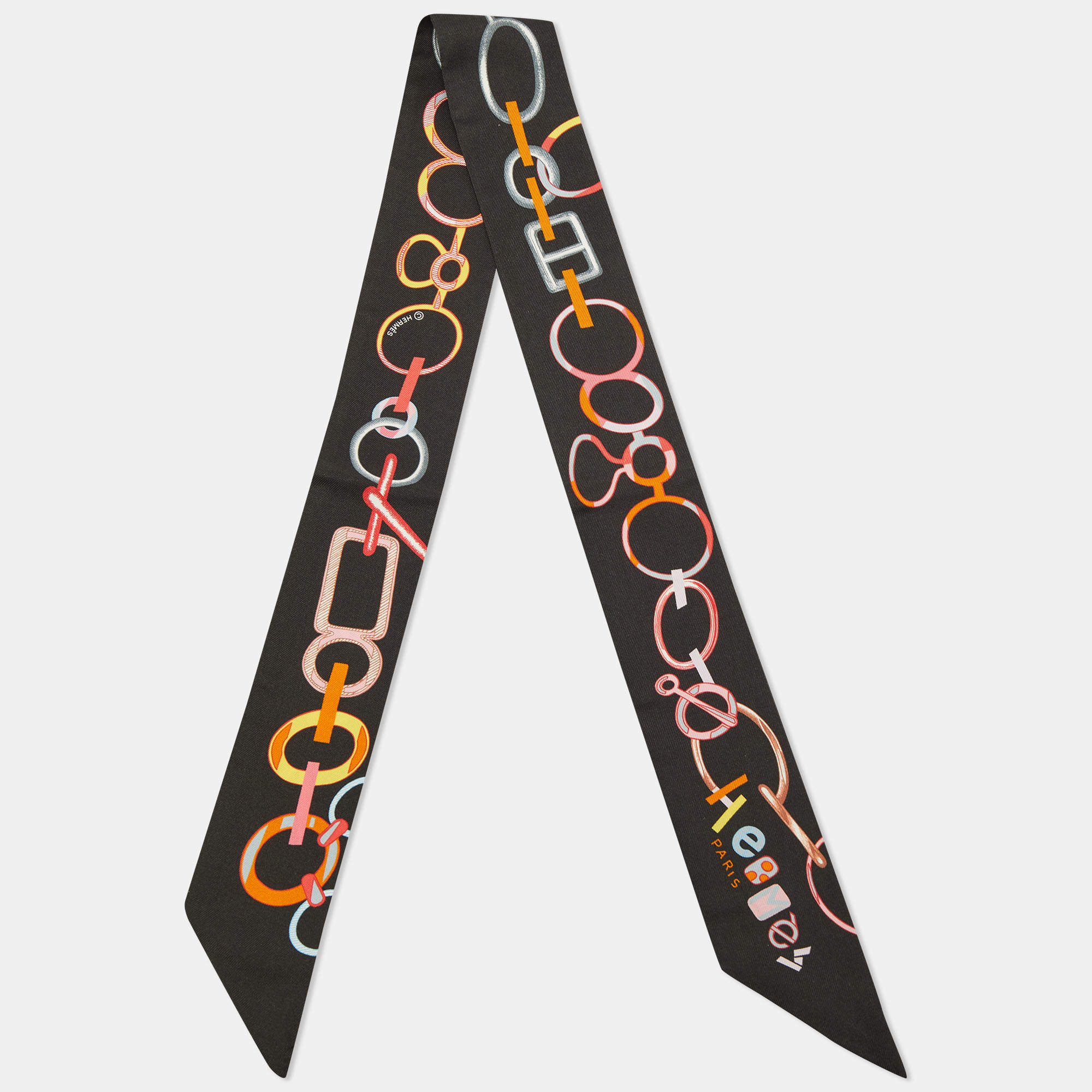 Hermes Black Do Re Boucles Silk Twilly Scarf
