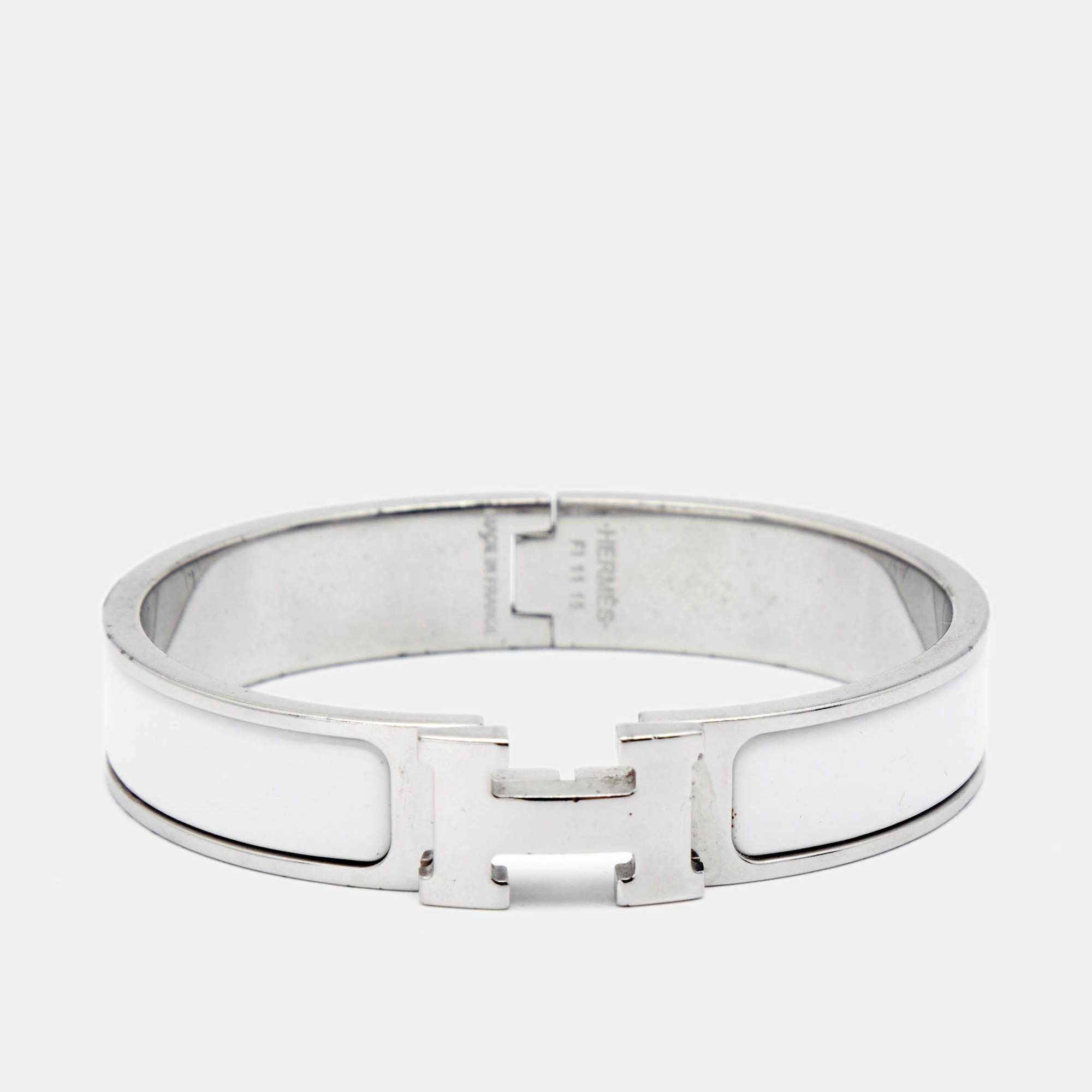 Hermes Clic H White Enamel Palladium Plated Bracelet
