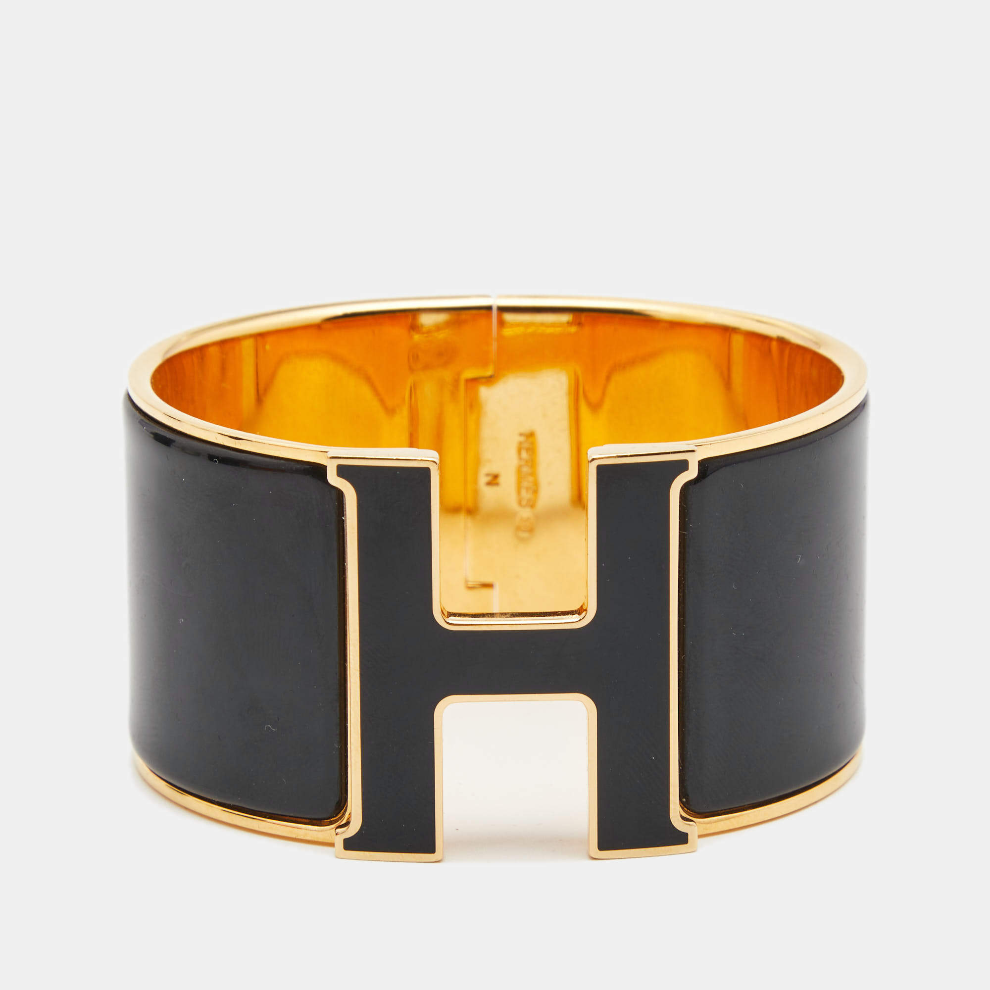 Hermes Clic Clac H Enamel Gold Plated Extra Wide Bracelet