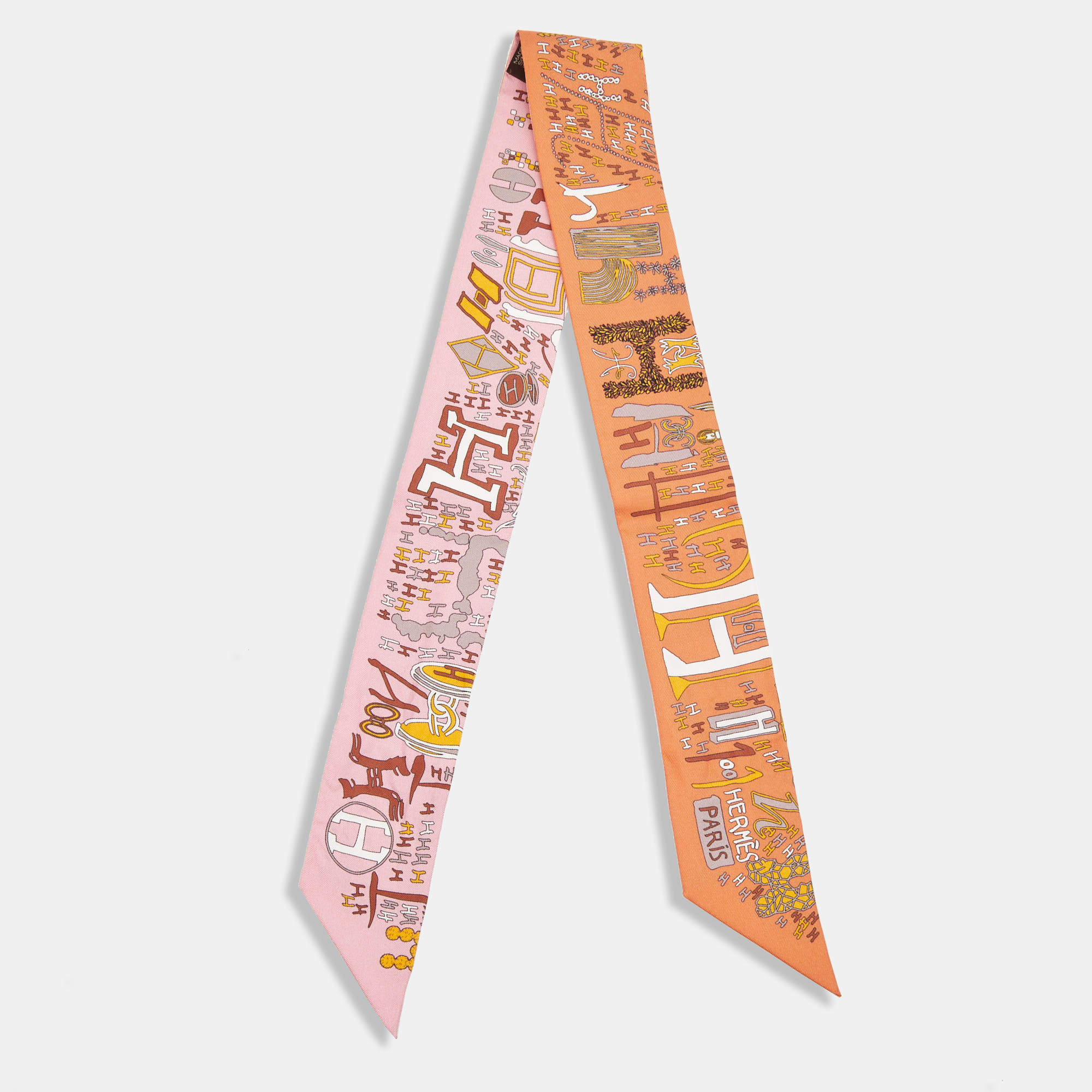Hermes Orange/Pink 1001 H Silk Twilly