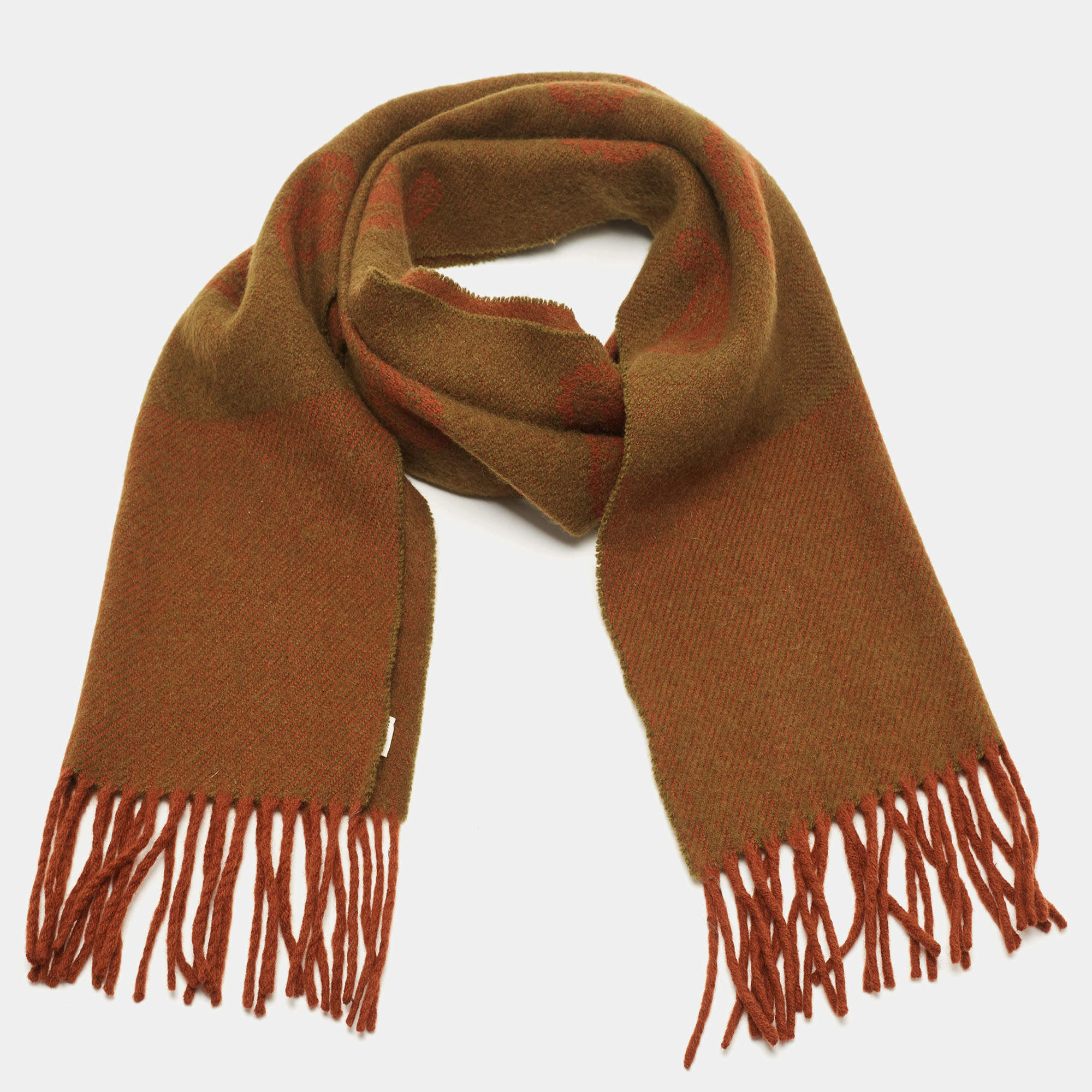 Hermes Vintage Brown/Green Paisley Pattern Cashmere & Wool Scarf Hermes |  The Luxury Closet