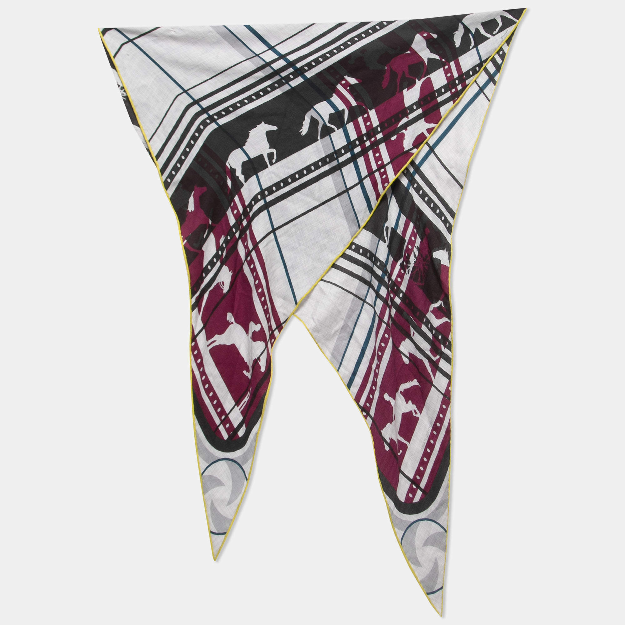 Hermes Grey/Purple Imprimeur Fou Sequences Cashmere & Silk Losange Scarf 