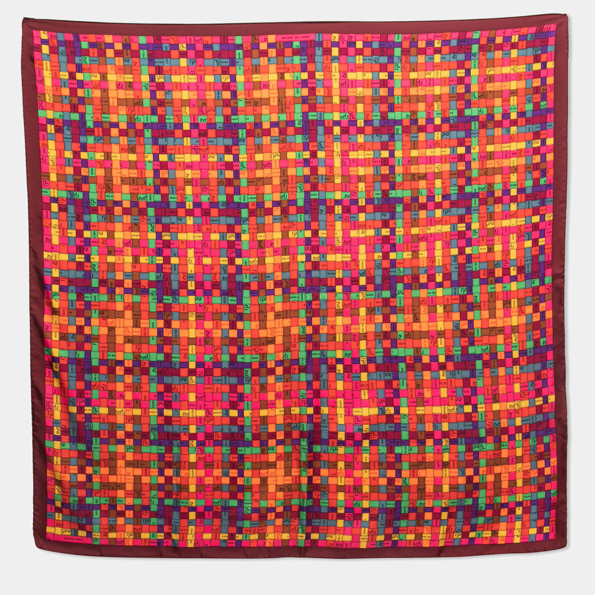 Pre Owned Hermes Maroon Bolduc au Carre Silk Scarf