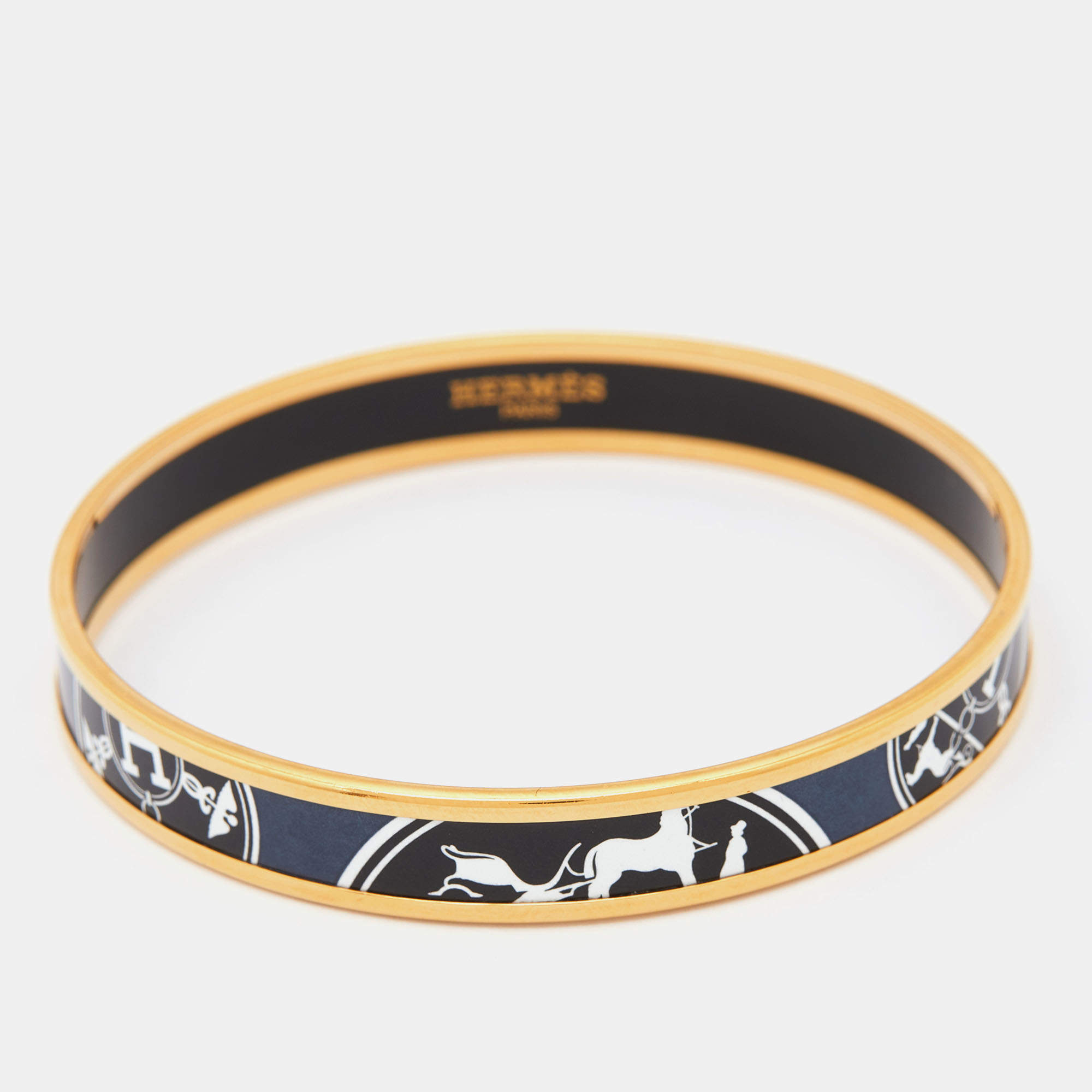 Hermès Confettis D'Ex Libris Enamel Gold Plated Bangle Bracelet