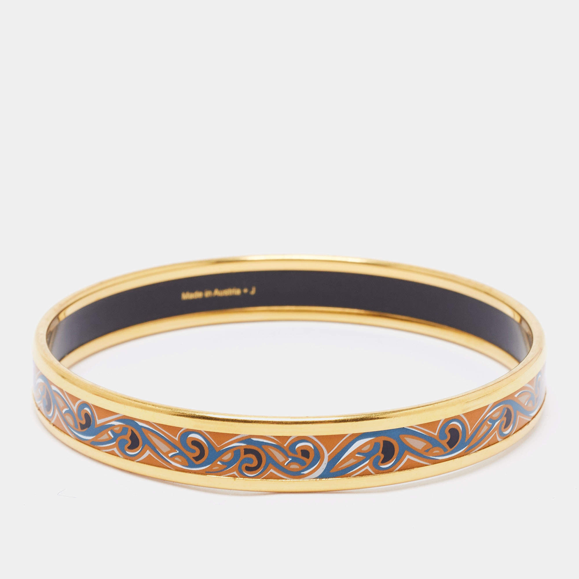 Hermes Printed Enamel Gold Plated Narrow Bracelet