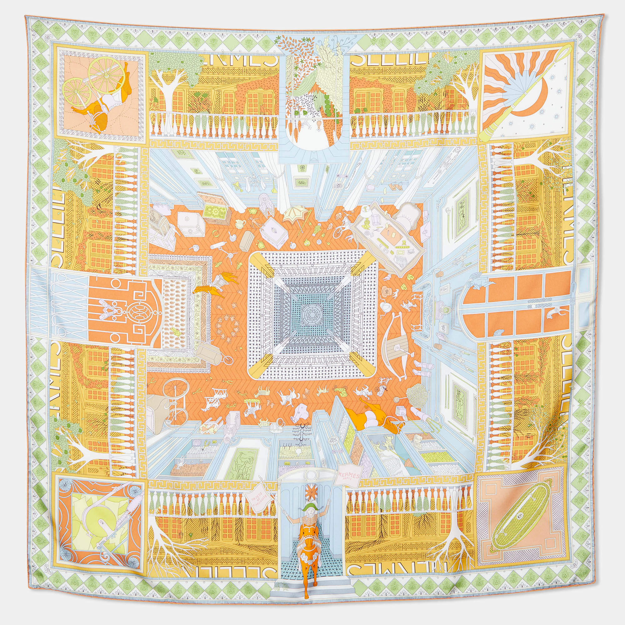 Hermes Multicolor Objects De Curiosite Printed Silk Square Scarf