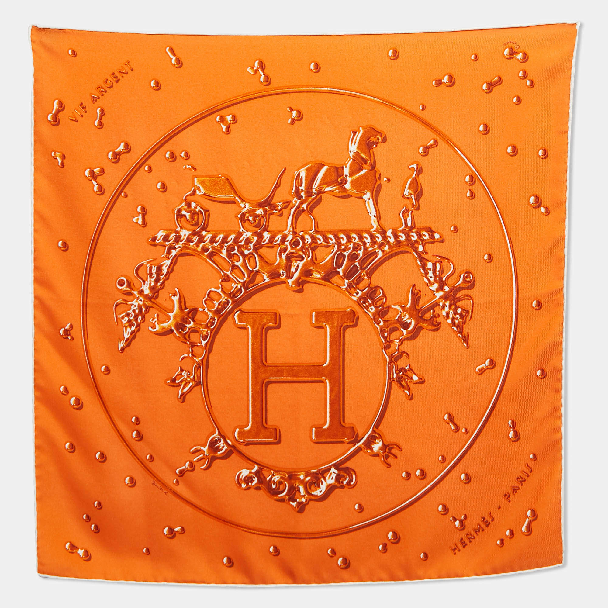 Hermes Orange Vif Argent Silk Pocket Square