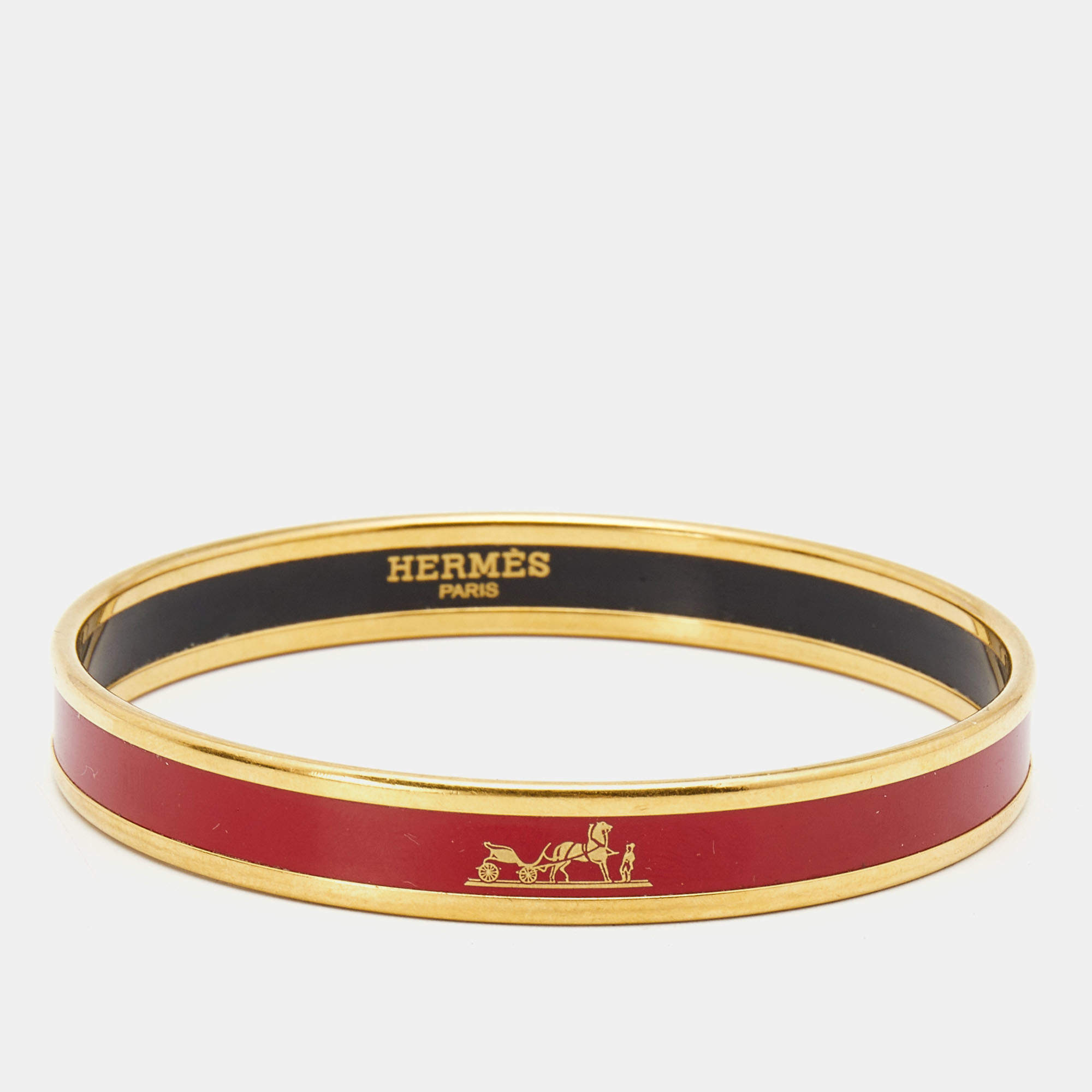 Hermes Caleche Enamel Gold Plated Bangle Bracelet