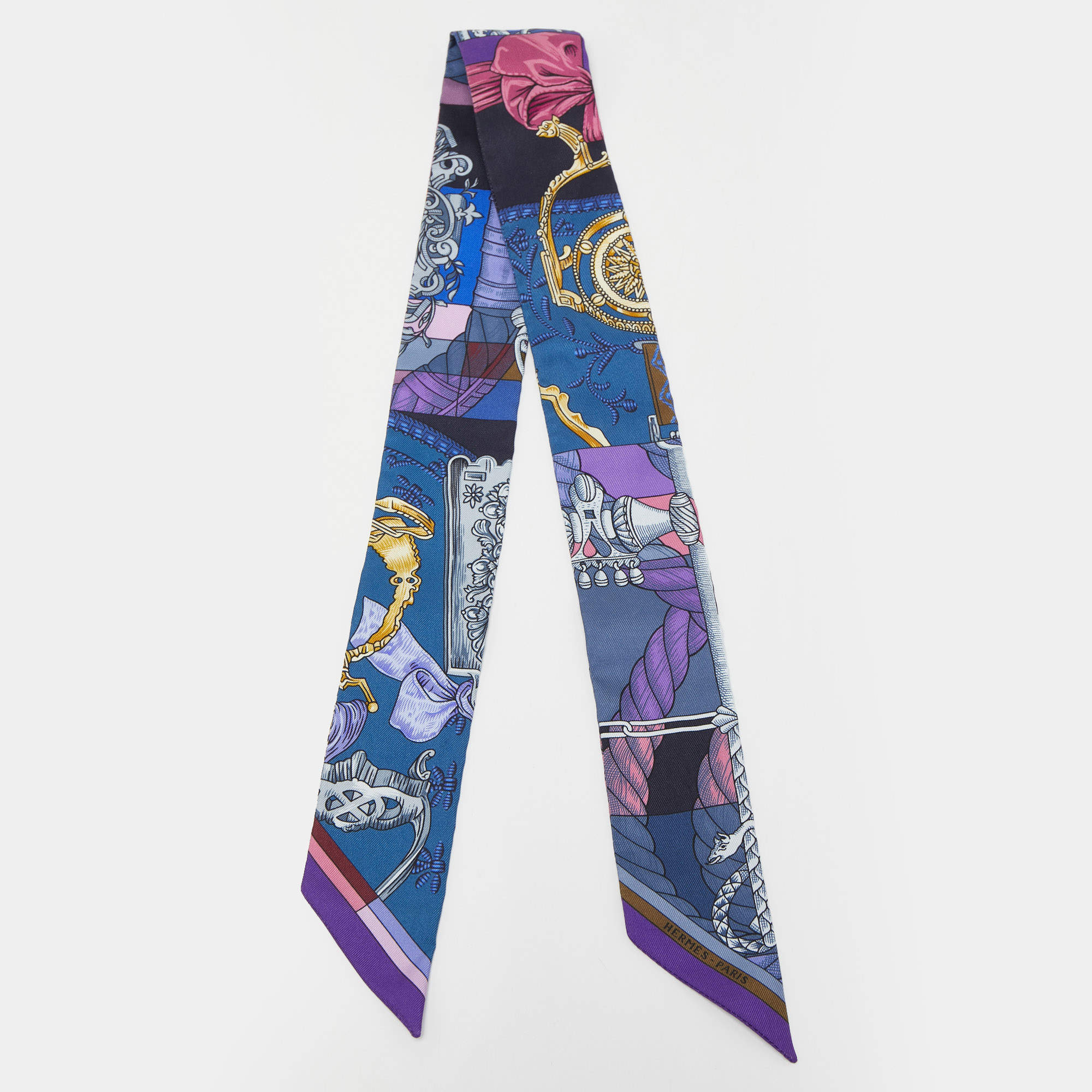 Hermes Violet/Bleu Cavalleria d'Etriers Silk Twilly