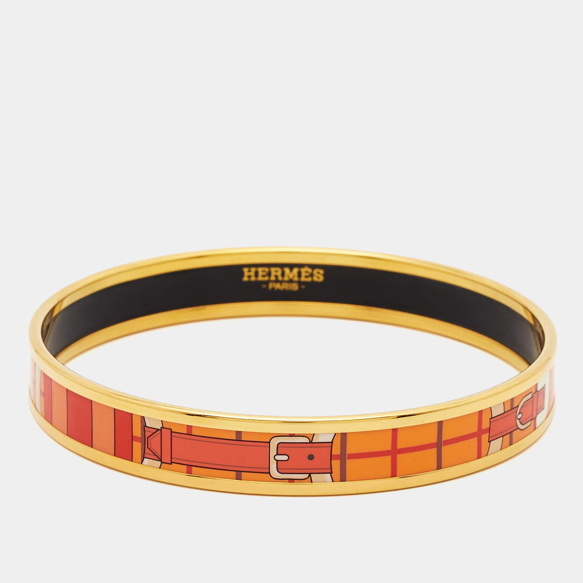 Hermès Caleche Enamel Gold Plated Narrow Bracelet