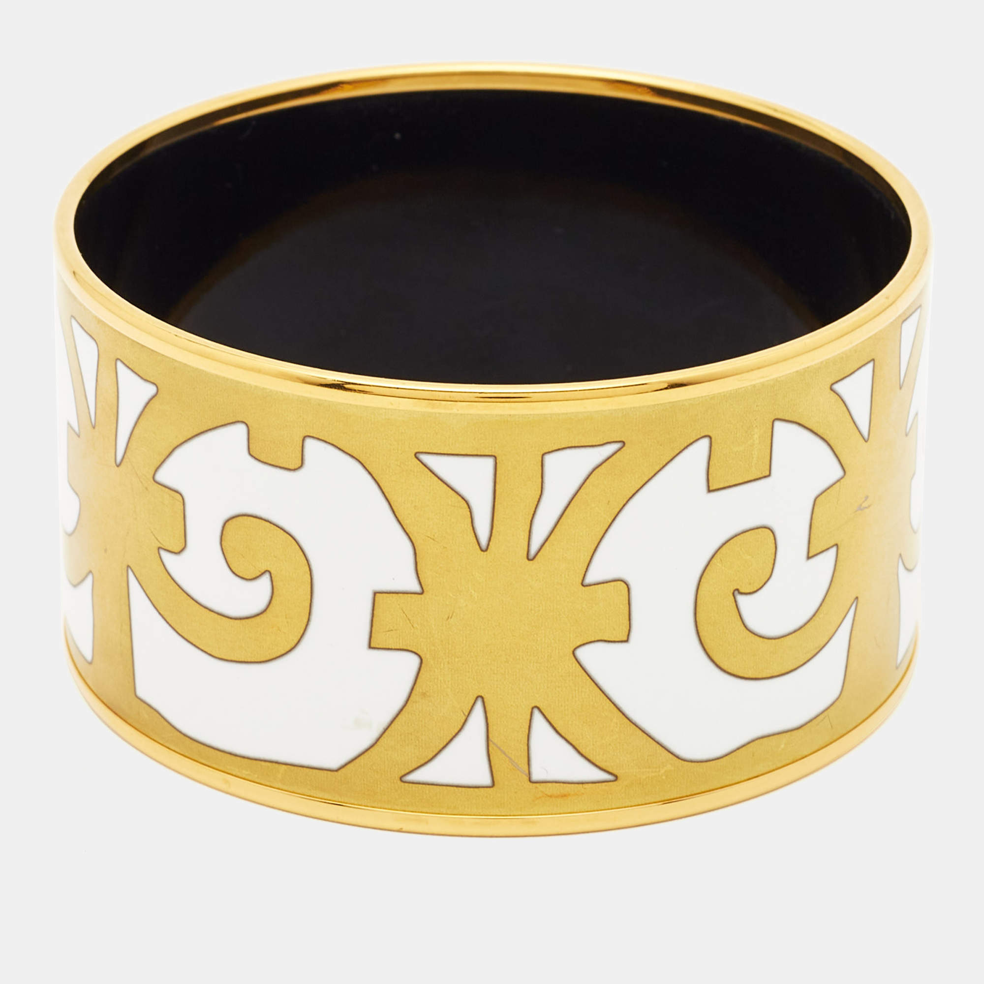 Pre Owned Hermes Balcons du Guadalquivir Enamel Gold Plated Extra Wide Bracelet