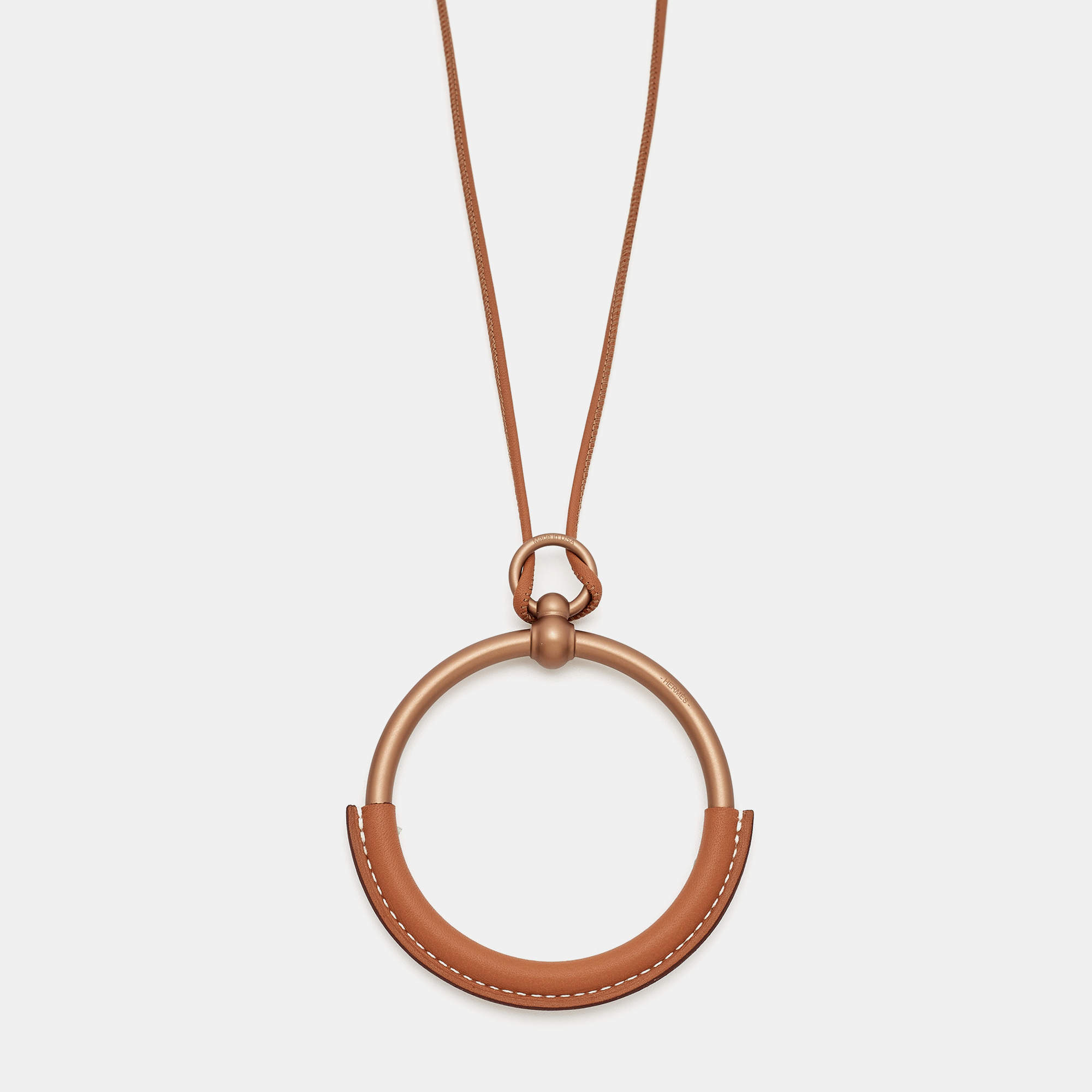 Pre Owned Hermès Loop Pendant Leather Two Tone Necklace
