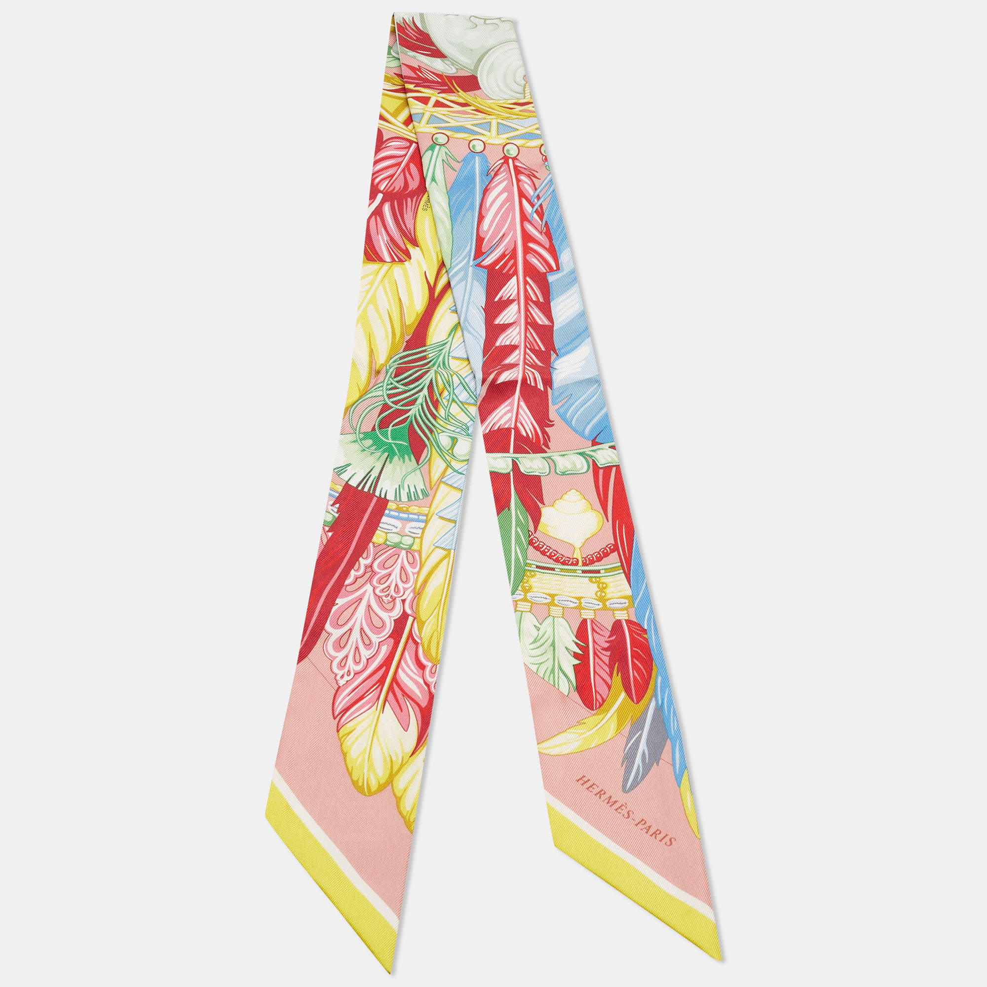 Hermes Pink/Yellow Danse Pacifique Silk Twilly