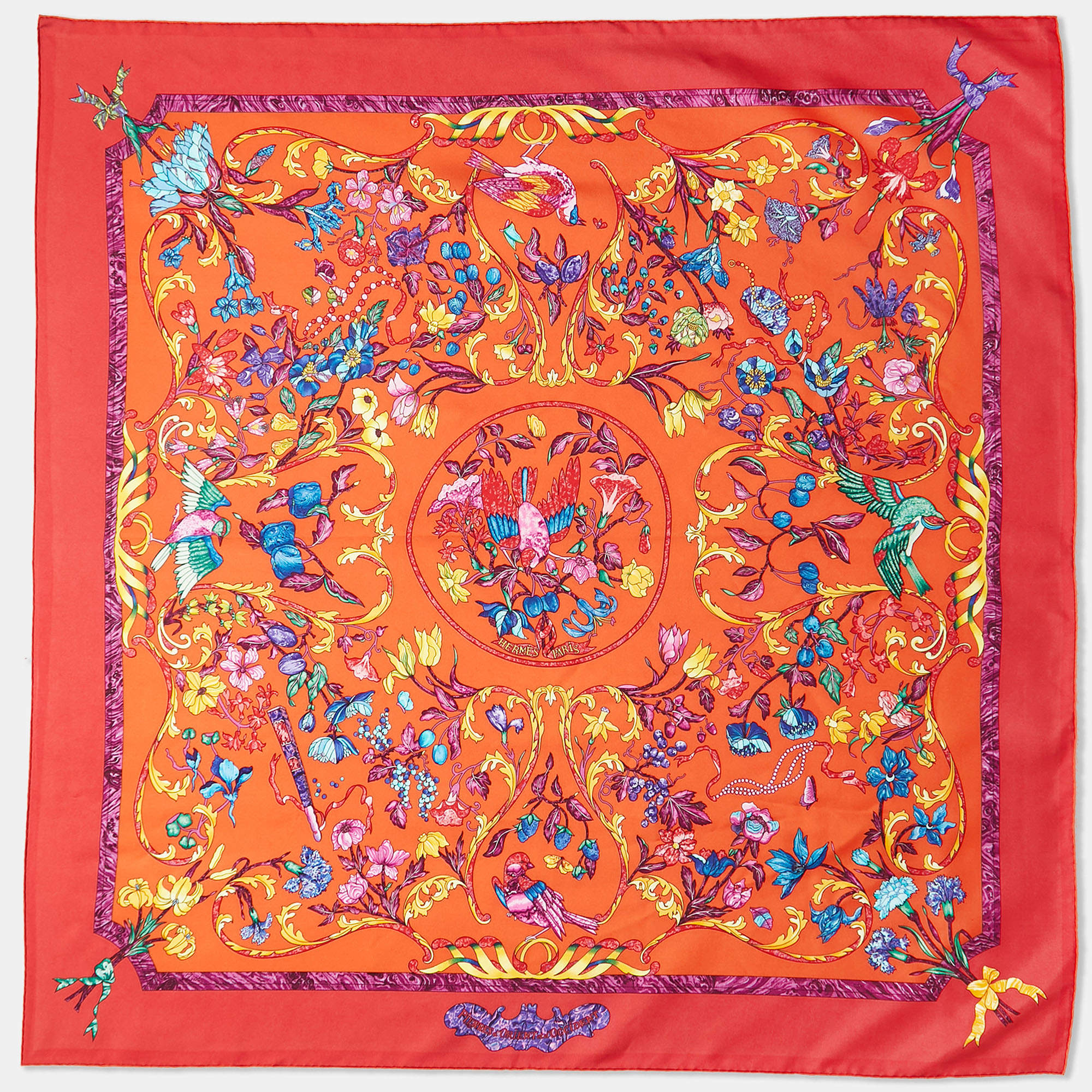 Hermès Red Pierres d'Orient et d'Occident Printed Silk Square Scarf