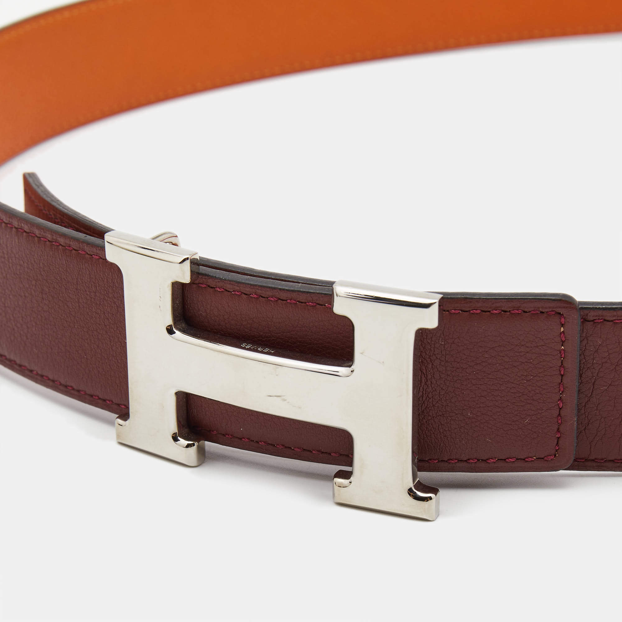 Hermes Orange/Rouge H Epsom Leather H Buckle Reversible Belt 85CM Hermes