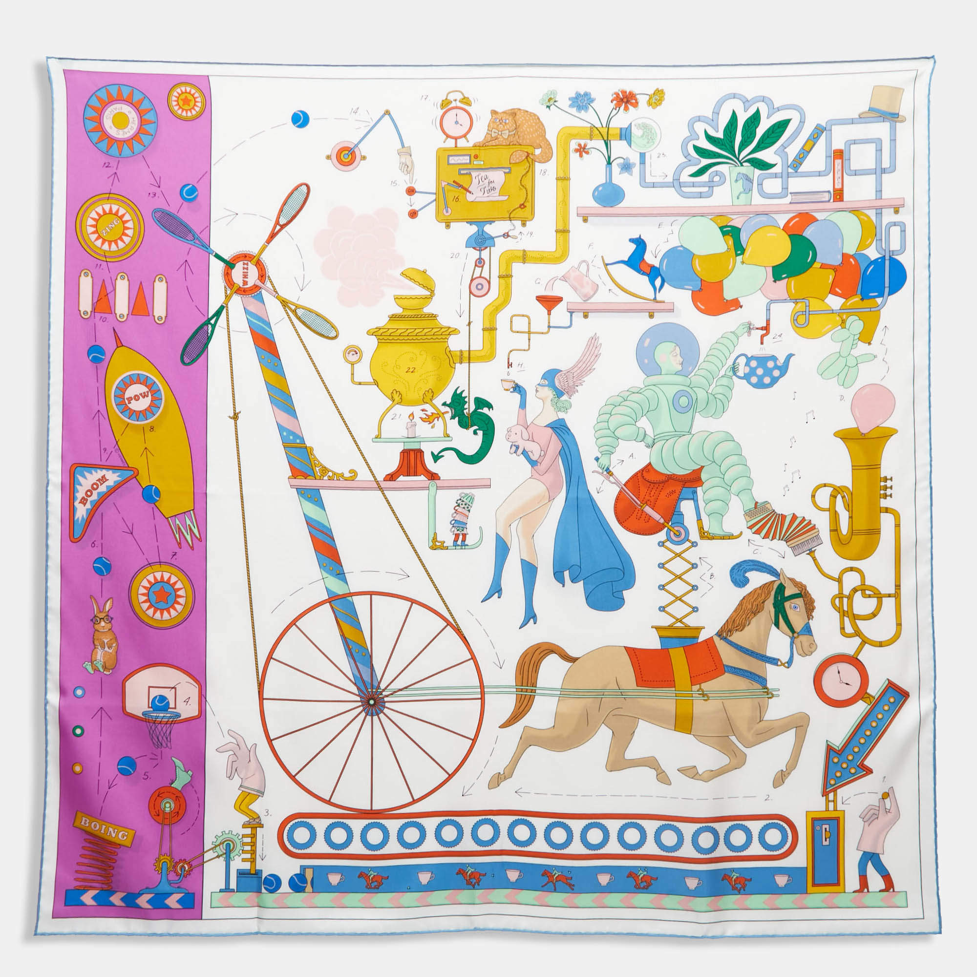 Hermès White Tea for Two Printed Silk Square Scarf