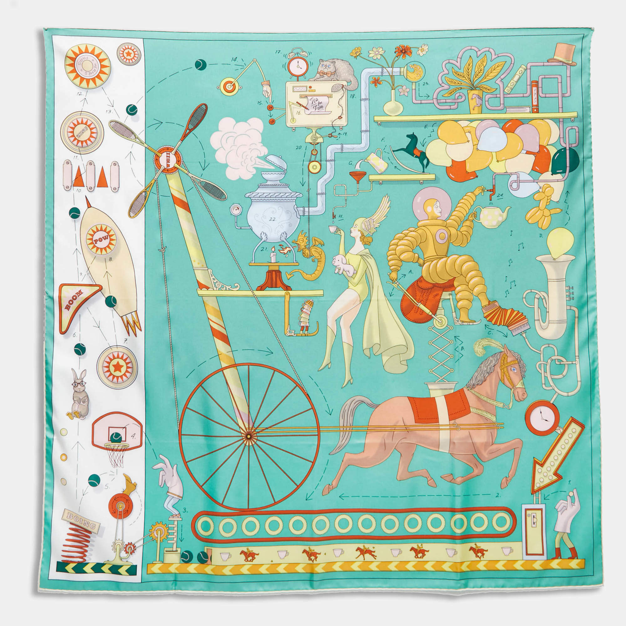Pre Owned Hermès Green Tea for Two Printed Silk Square Scarf