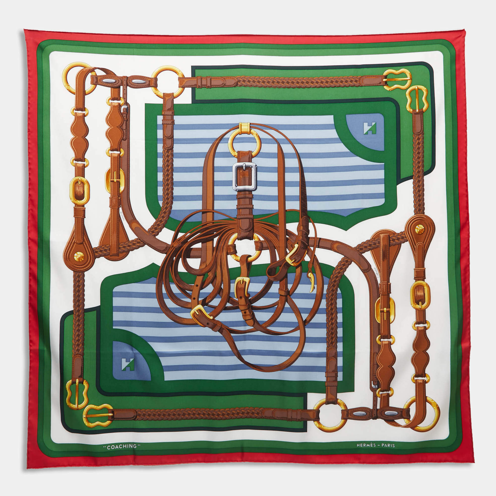 Hermès Multicolor Coaching Printed Silk Square Scarf