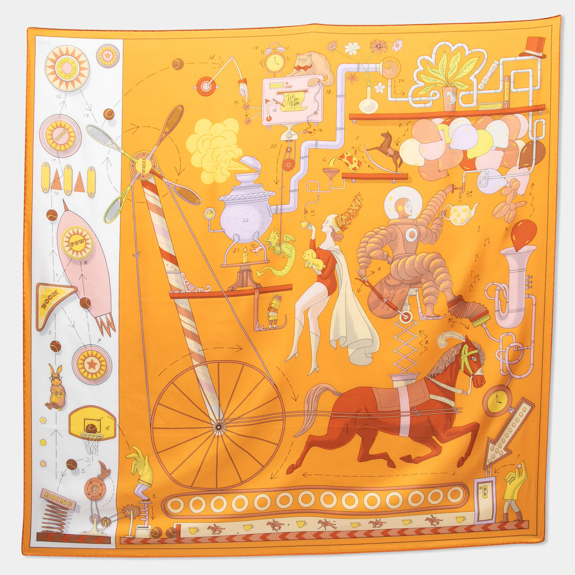 Hermès Orange Tea for Two Printed Silk Square Scarf