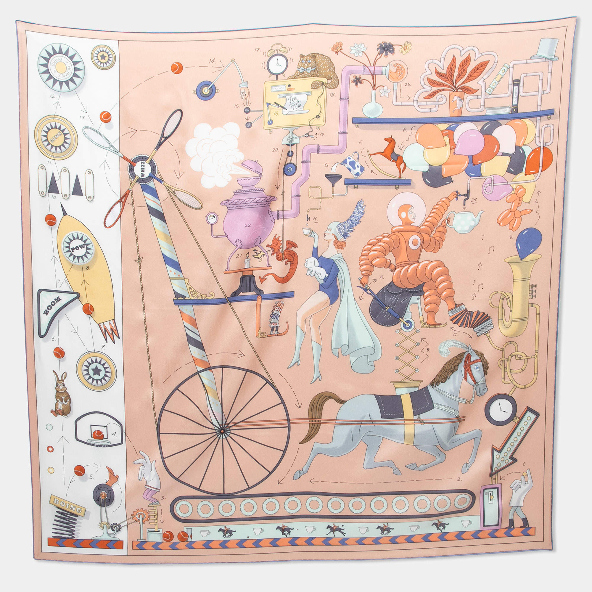 Hermes Multicolor Tea for Two Printed Silk Square Scarf
