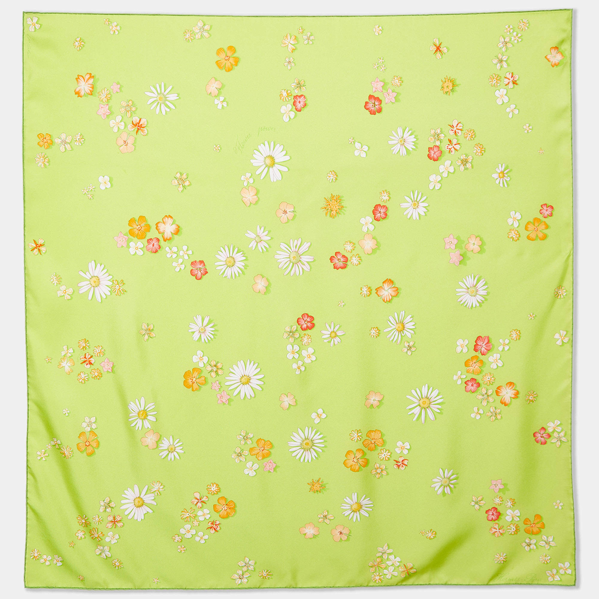 Hermès Green Flower Power Printed Silk Square Scarf