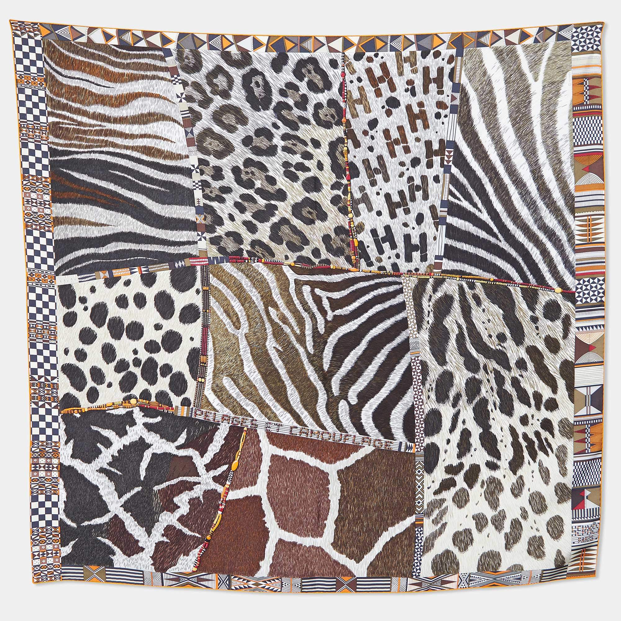 Pre Owned Hermès Multicolor Pelages et Camouflage Printed Silk Square Scarf