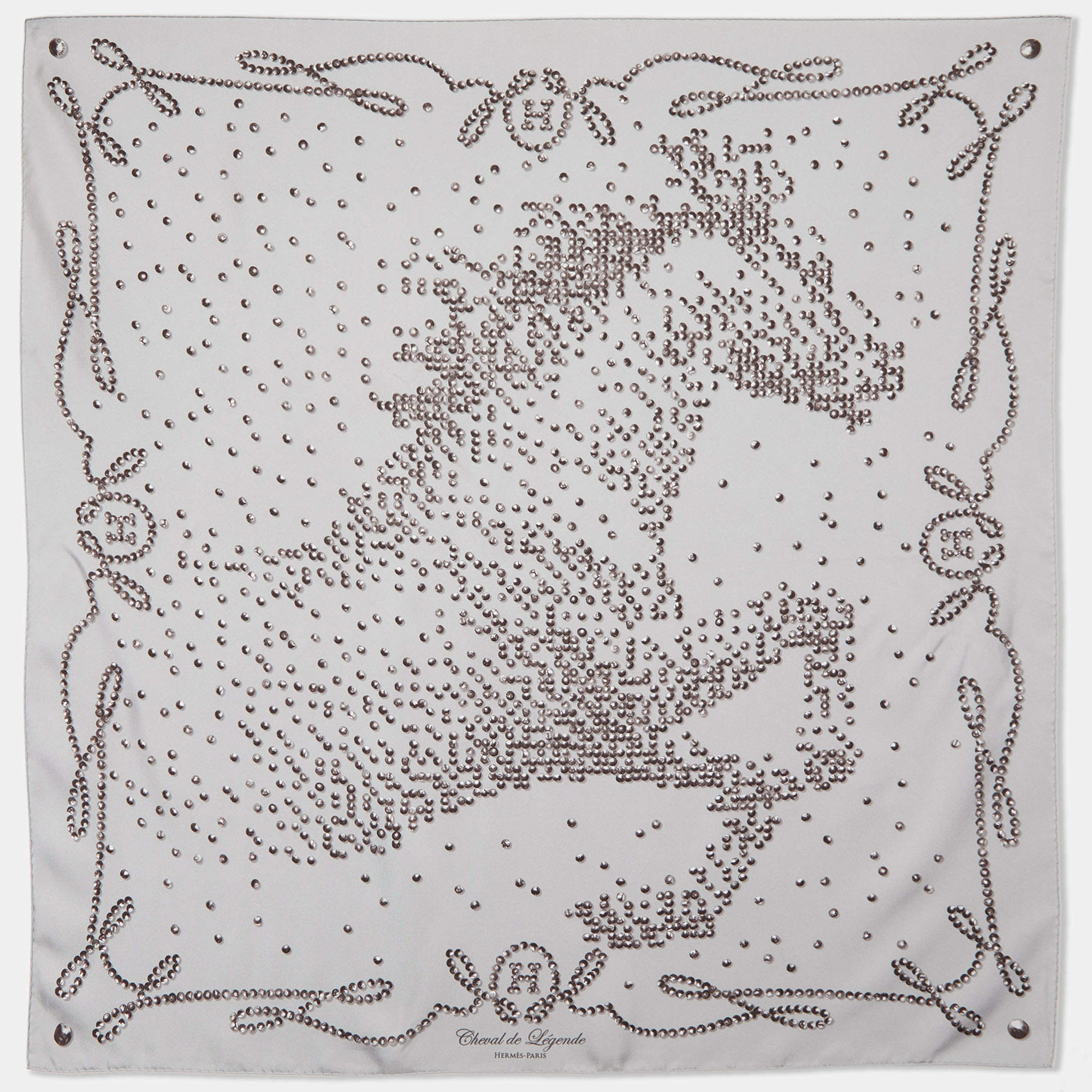 Hermès Grey Cheval de Legende Printed Silk Square Scarf