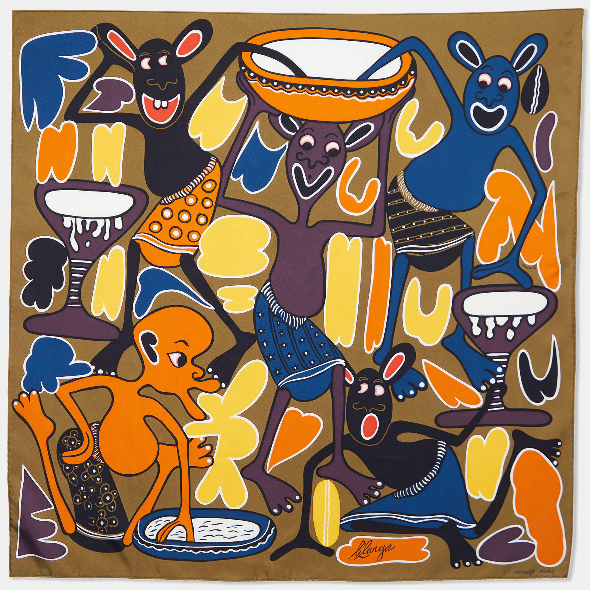 Hermès Multicolor Lilanga Printed Silk Square Scarf
