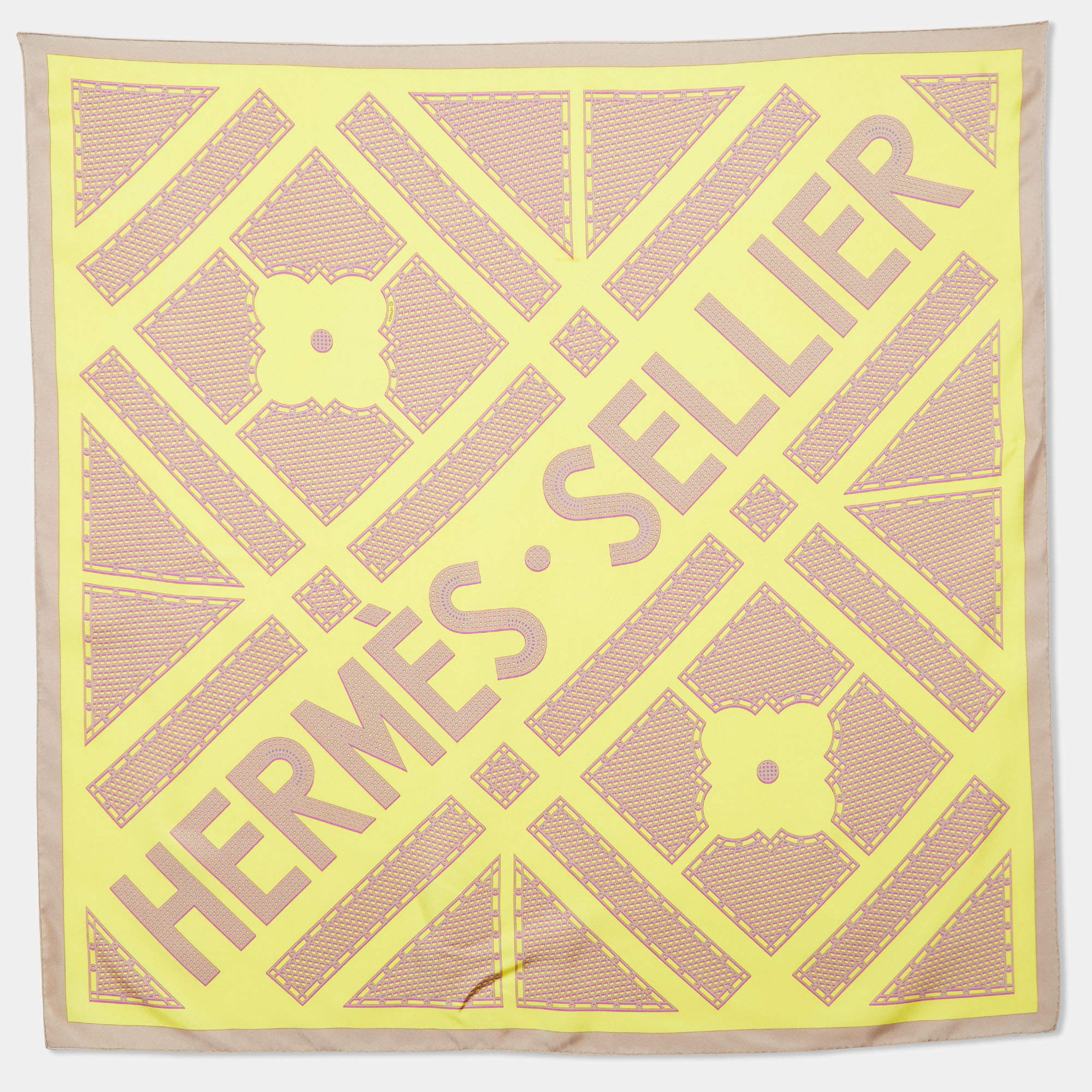 Hermes Yellow Hermes Sellier Printed Silk Square Scarf