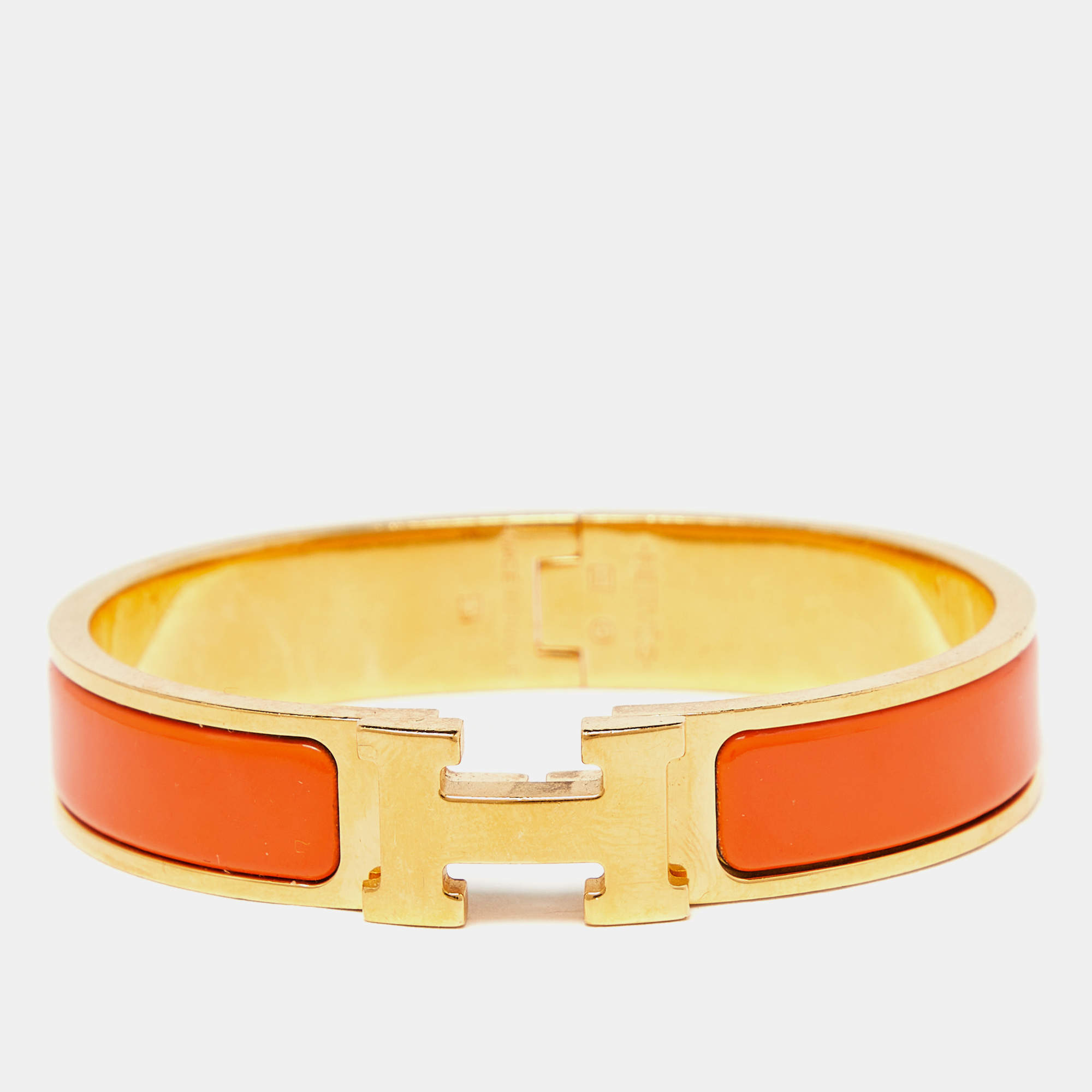 Hermes Clic Clac H Orange Gold Plated Bracelet