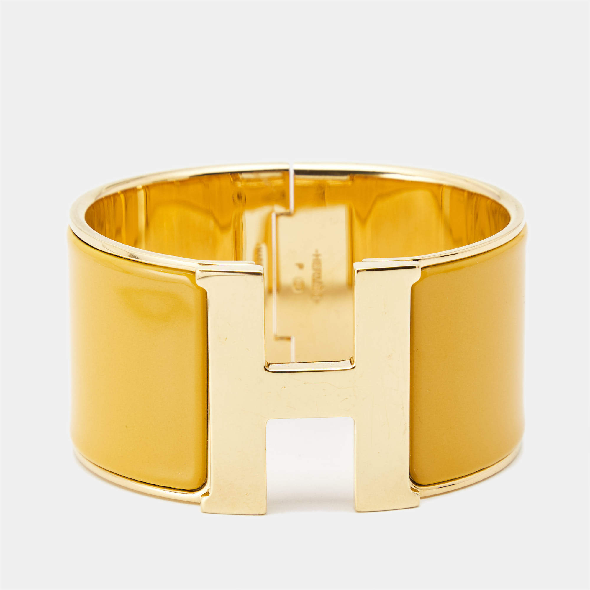 Hermes Clic Clac H Yellow Enamel Gold Plated  Extra Wide Bracelet